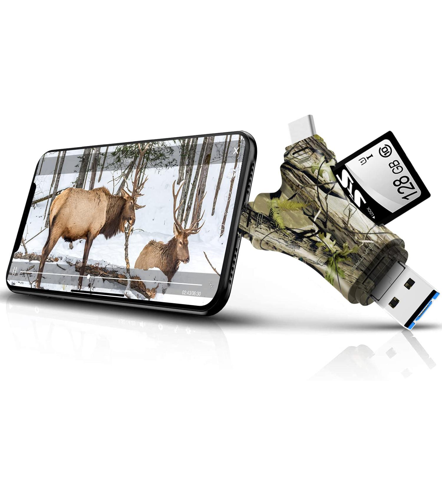 Trail Camera Viewer SD Card Reader - 4 in 1 Memory Card Reader for iPhone & iPad - View Hunting Game Camera Photos/Videos on Smartphone - Buy Online on SooperMarket.com