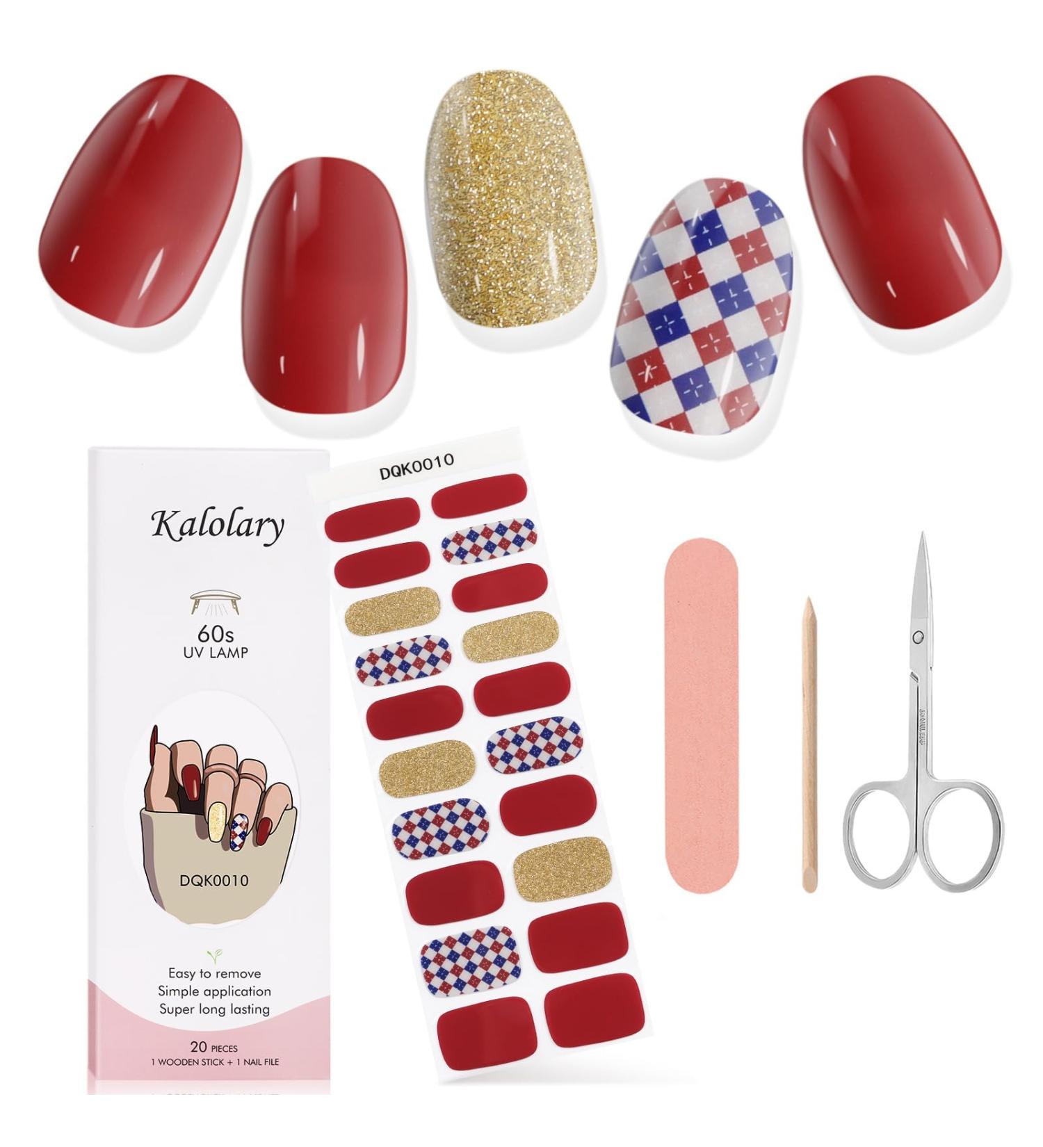 Kalolary Gel Nail Polish Strips Nail Gel Art Sticker Waterproof Full Nail Wraps Decal Sets with Scissors Nail File and Stick for Women Girls Nail Art Decor (UV/LED Lamp Required)-10 - Buy Online on SooperMarket.com