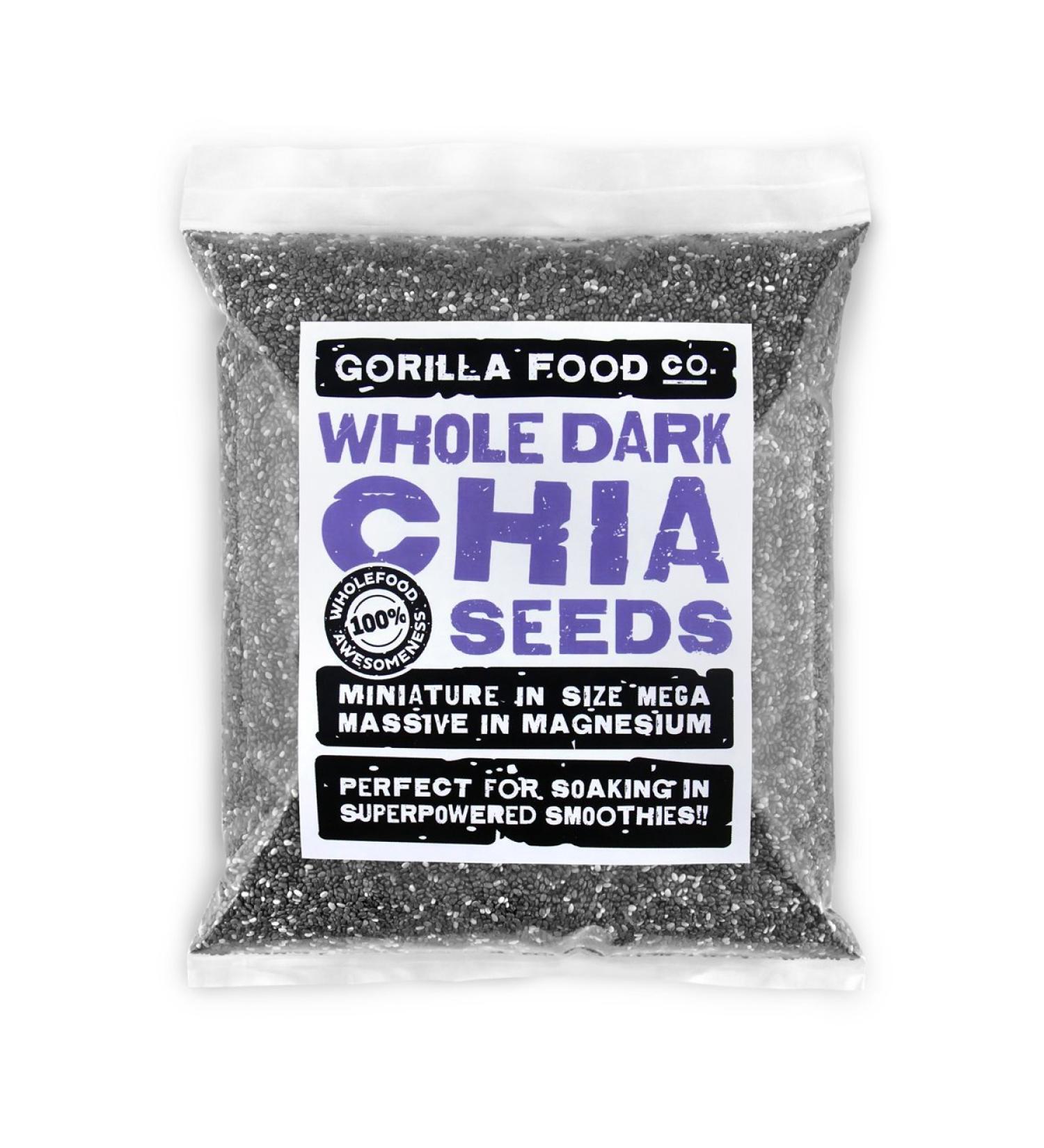 Gorilla Food Co. Whole Dark (Black) Chia Seeds - 200g - Raw Non-GMO - Buy Online on SooperMarket.com