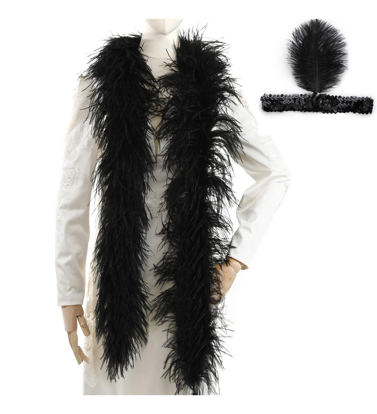 Black Ostrich Feather Boa - 2 Yards, 3-Ply Long Boa for Parties, DIY Projects & Clothing Decoration - Buy Online on SooperMarket.com