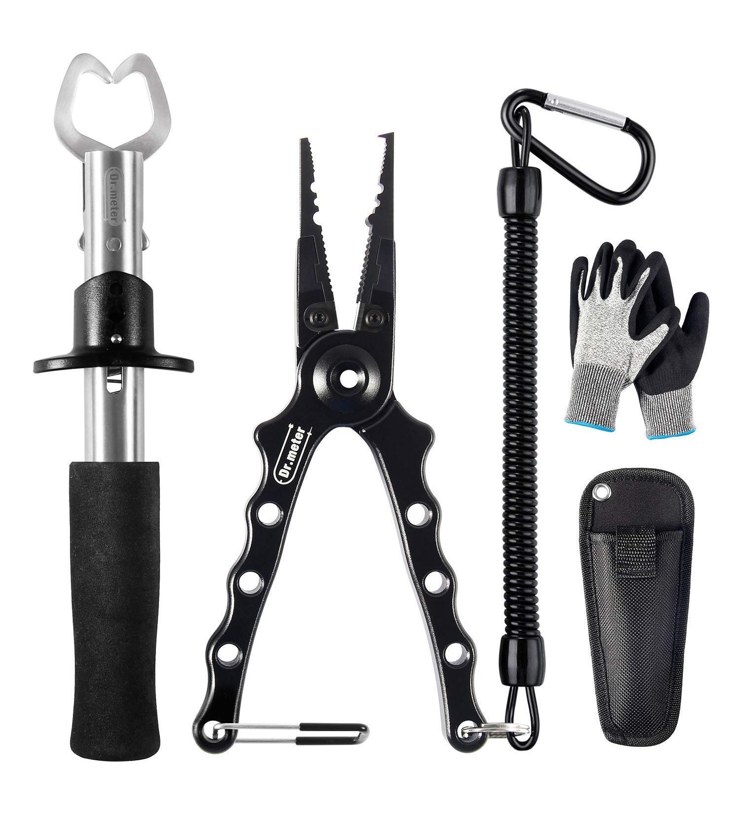 Dr. Meter Fishing Tongue Grip Tools Set - Stainless Steel Pliers Fish Gripper & Gloves for Safe Handling - International Shipping Available - Buy Online on SooperMarket.com