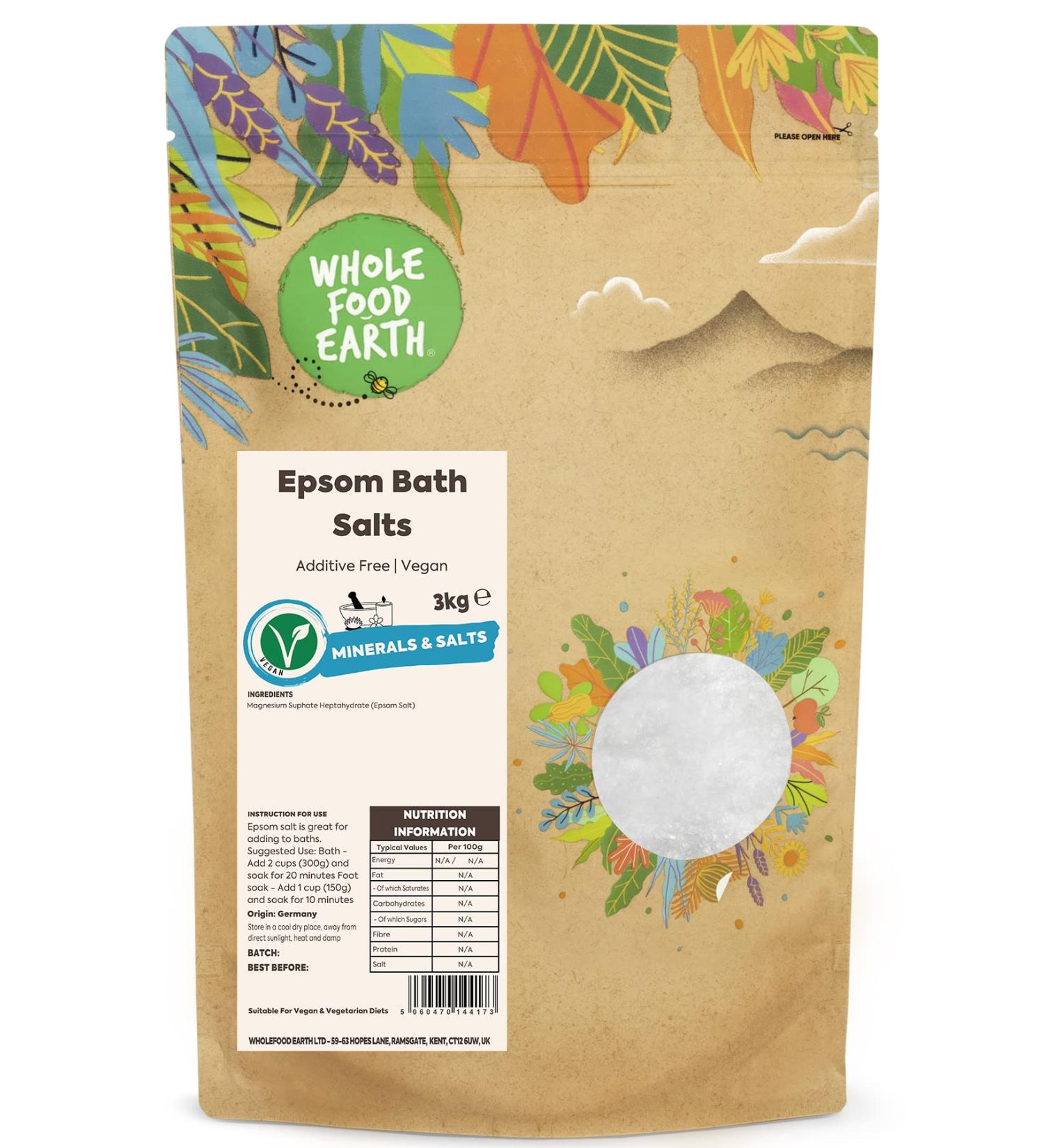 Wholefood Earth Epsom Salts 3kg - Unrefined and Additive-Free - Buy Online on SooperMarket.com