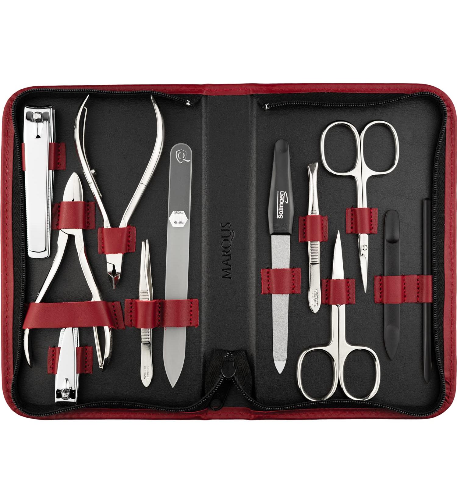 Marqus Solingen 12-Piece Manicure Pedicure Set in Real Leather Etui | Complete Hand & Foot Care - Perfect for Parties - Red - Buy Online on SooperMarket.com