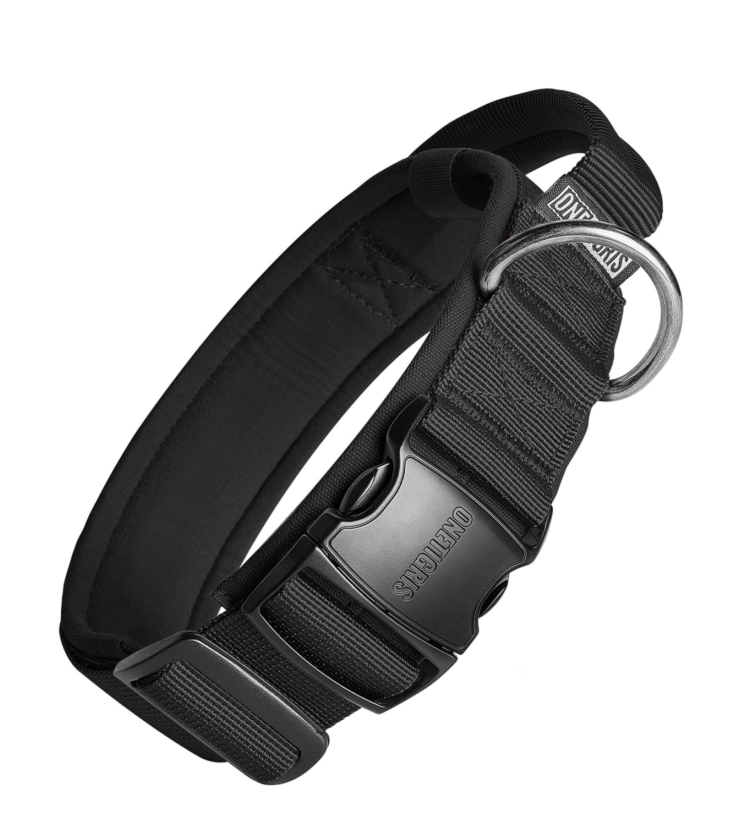 OneTigris Dog Collar with Metal Buckle for Dogs - Durable Black Collar (Medium) - International Shipping Available - Buy Online on SooperMarket.com