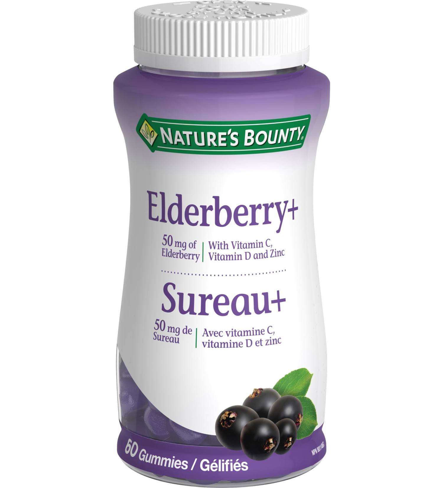 Nature's Bounty Elderberry Gummies with Vitamin C Vitamin D and Zinc Helps to support immune function 60 Gummies - Buy Online on SooperMarket.com
