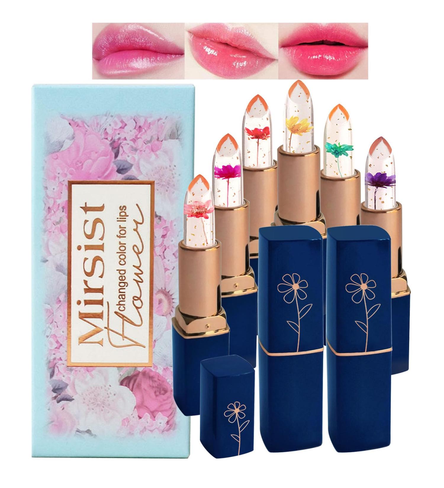 6 PCS pH Color Changing Lipstick - Crystal Flower Jelly Lip Balm for All Skin Tones | Soft Tint & Shimmer Effect (Pink) - Shop Internationally - Buy Online on SooperMarket.com