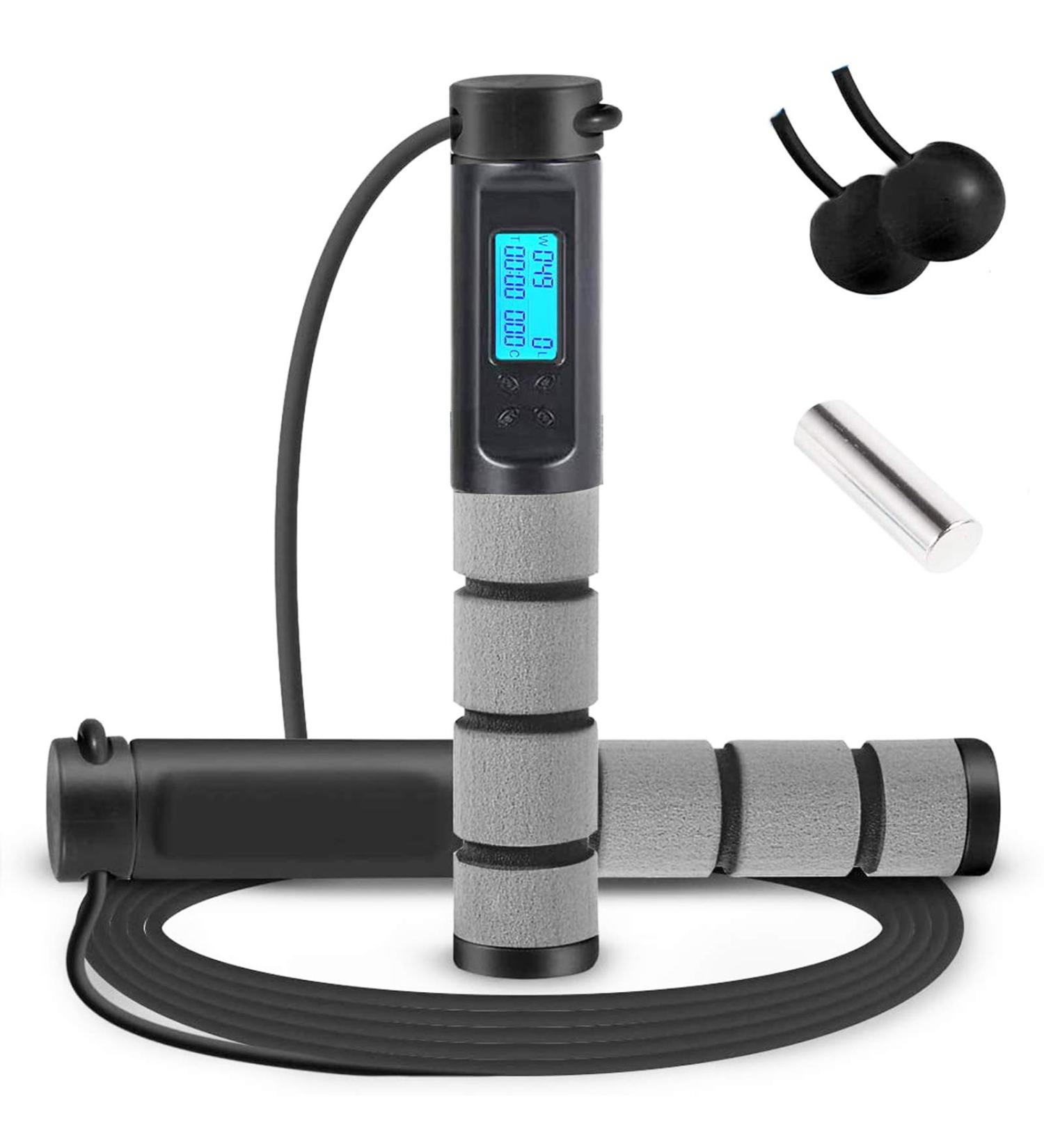 Digital Weighted Handle Jump Rope with Calorie Counter - Adjustable Speed Skipping Rope for Training Fitness - Men, Women, Kids - Black - Buy Online on SooperMarket.com