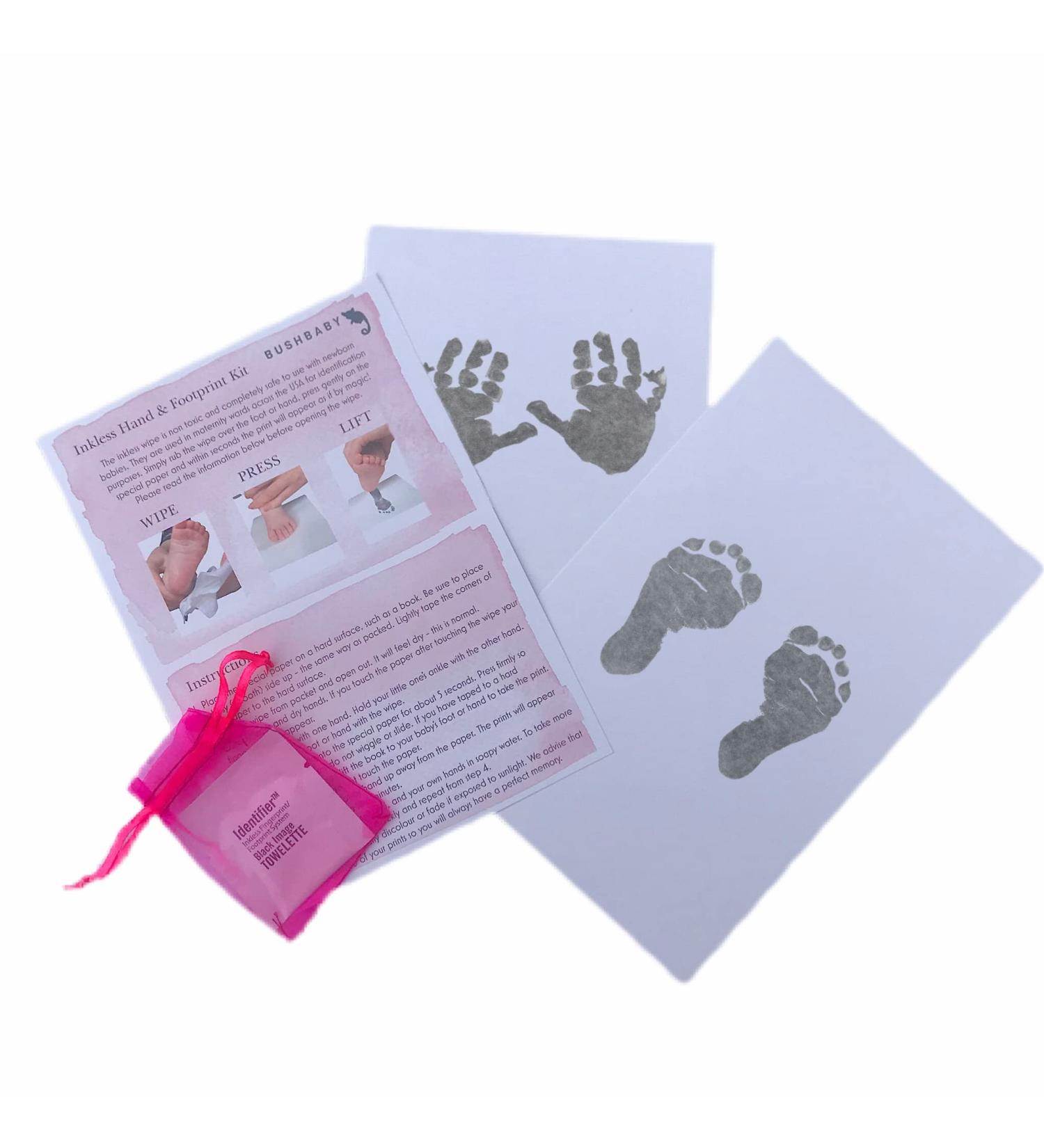 BUSHBABY Inkless Hand & Footprint Kit Inkless Handprint Kit Inkless Paw Print Kit Newborn Keepsake Essential Baby Girl Gifts New Born Baby Shower Gifts for Mum Baby Ink Pads for Hands and Feet 2 wipes Pink - Buy Online on SooperMarket.com