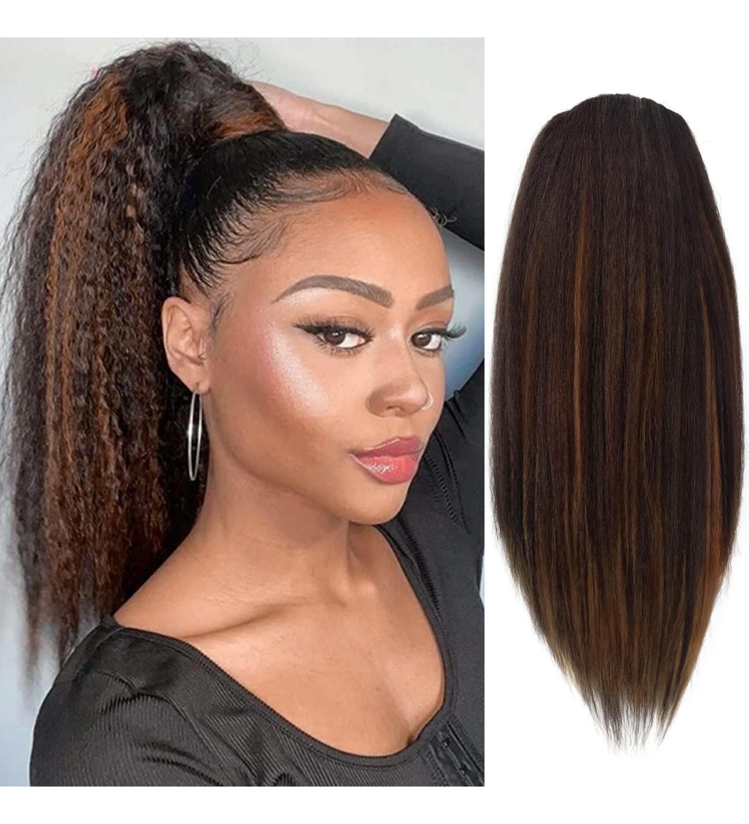 Allyreetress Highlight Yaki Drawstring Ponytail Extension for Black Women Kinky Staight Up Down Pony Tail Synthetic Hair Extensions 20 Inches 2 Clip in 20 inches HL4/30 - Buy Online on SooperMarket.com