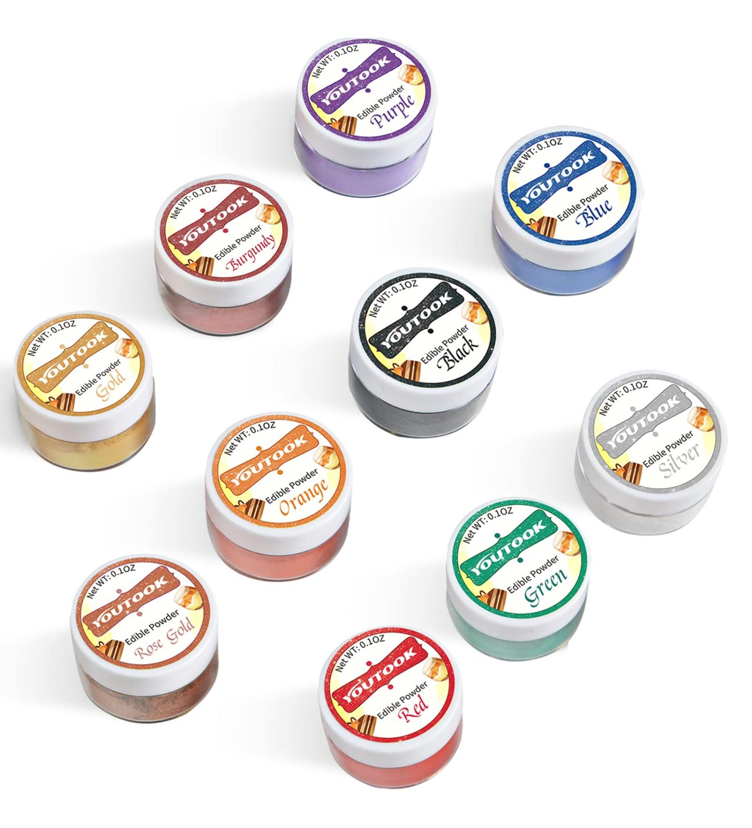 Luster Dust Edible Set - 10 Colors for Baking, Cakes, and Drinks (3g each bottle) - Buy Online on SooperMarket.com