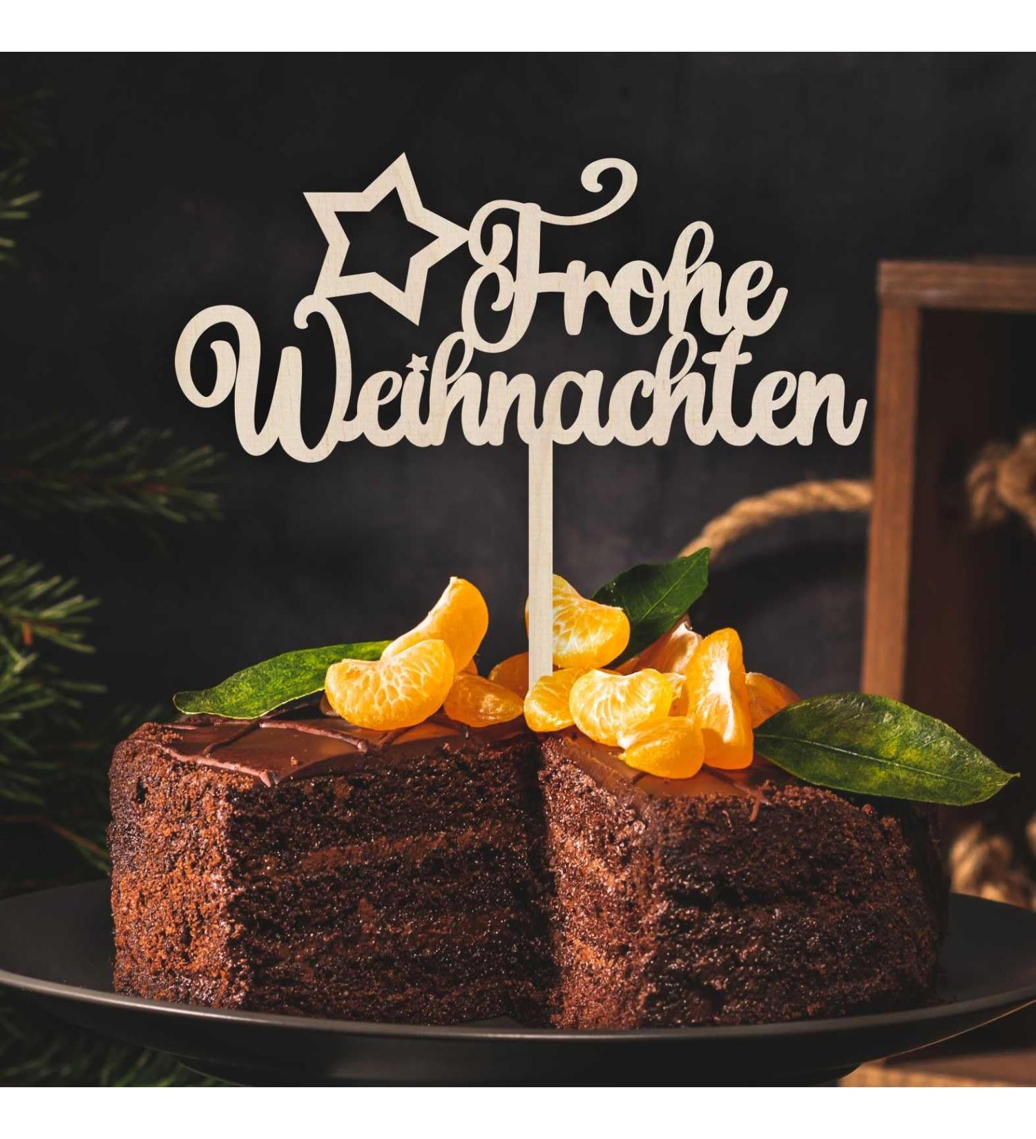 Merry Christmas Star Cake Topper - Wooden Cake Decoration for Christmas Celebrations - Buy Online on SooperMarket.com