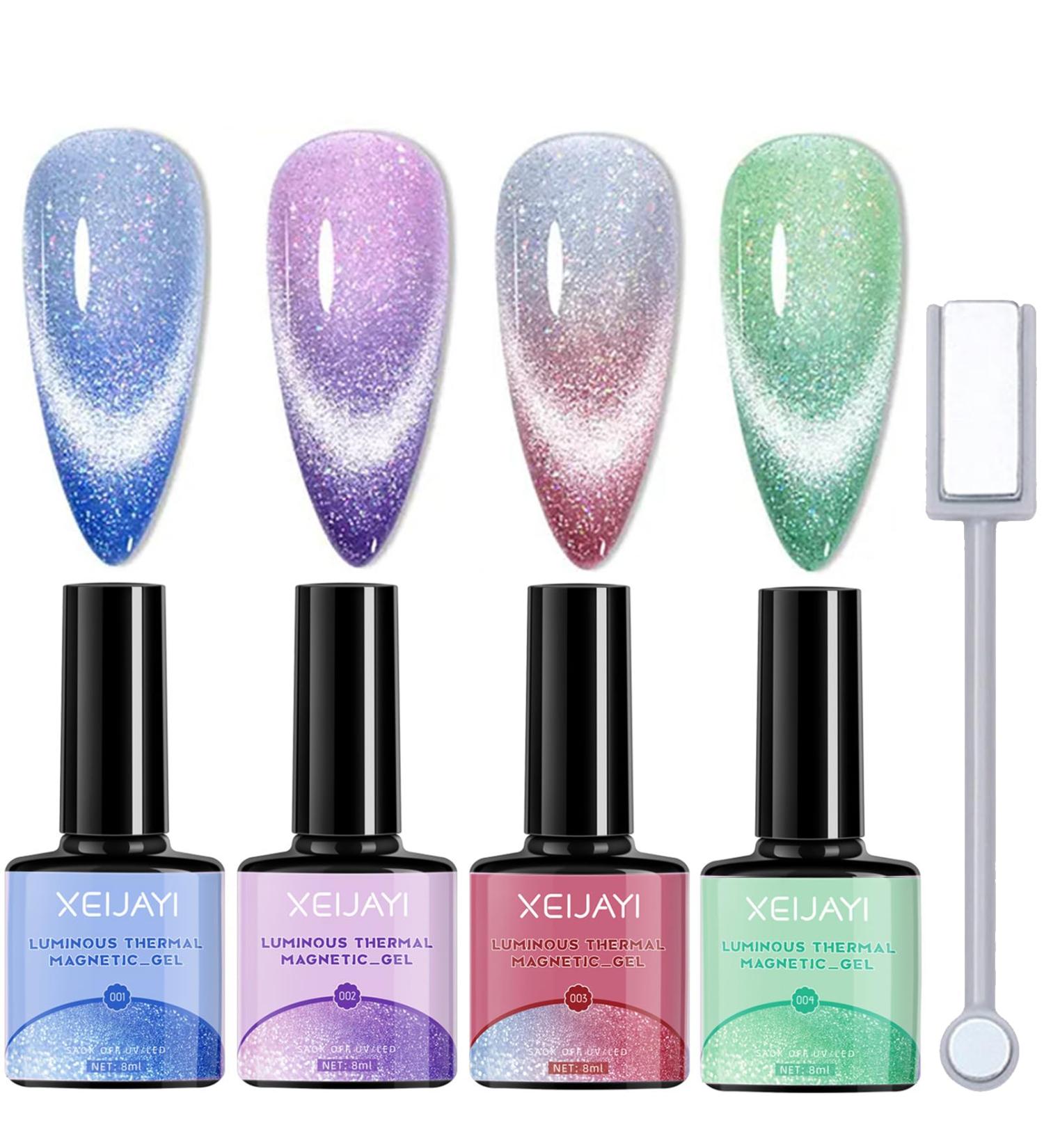 Holographic Gel Polish Glitter Cat Eye Gel Nail Polish Temperature Colour Changing UV Gel Polish Set with Neon Effect Soak Off Magnetic Nail Polish Nail Art Gift for Women - Buy Online on SooperMarket.com