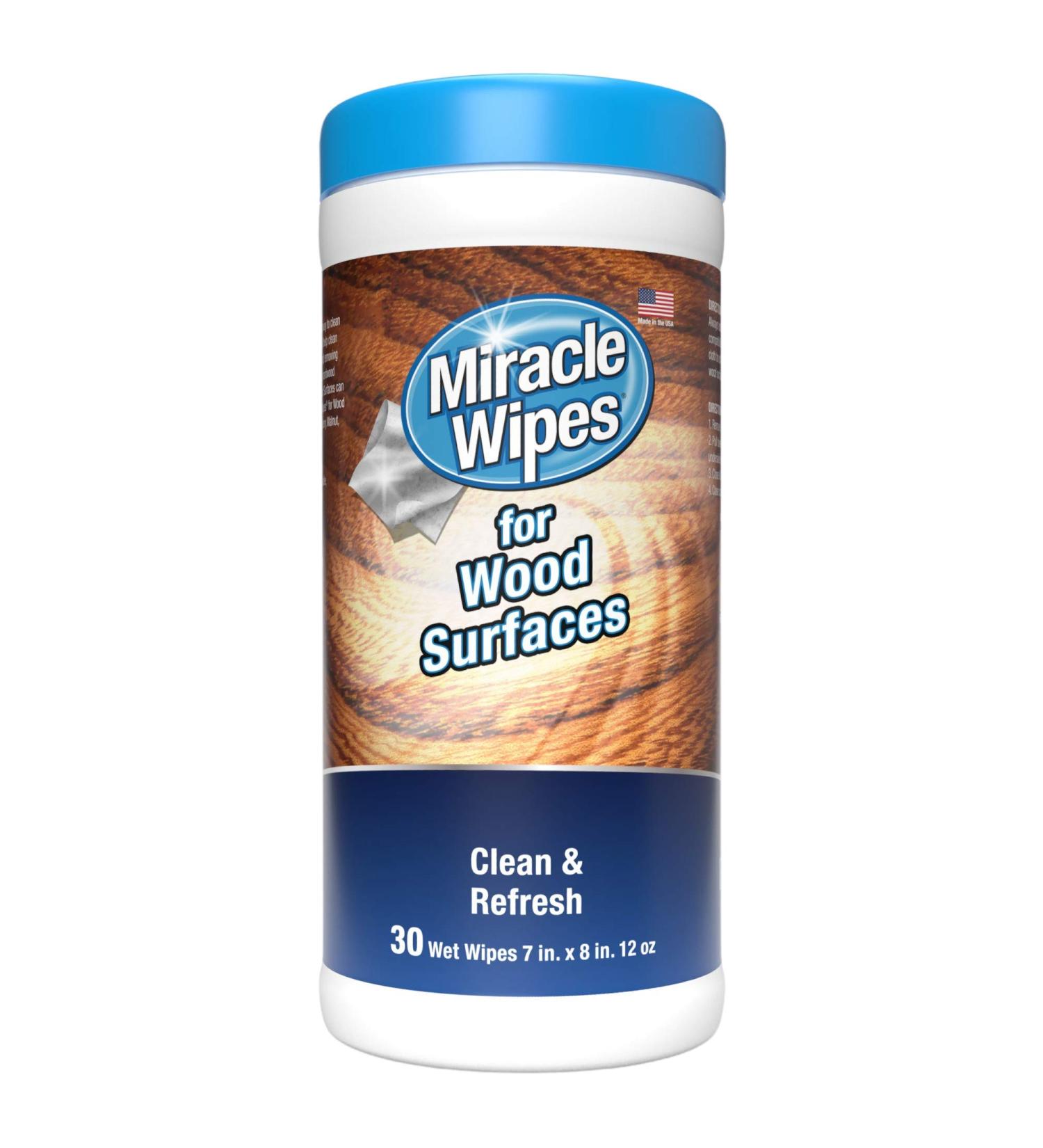 MiracleWipes for Wood Surfaces - Clean, Protect, and Polish Cabinets, Furniture, and Floors - 30 Count - Buy Online on SooperMarket.com