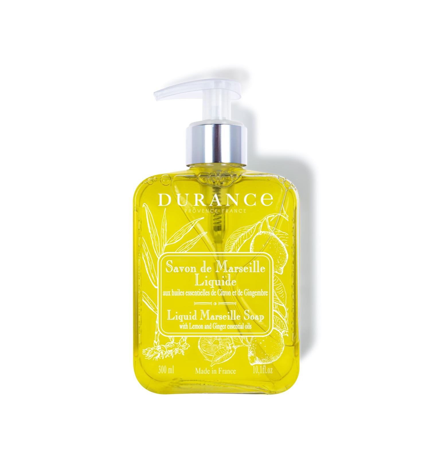Durance Liquid Marseille Soap With Lemon & Ginger Essential Oils 300ml - Paraben Free Hand Wash - Vegan Friendly - Gently Cleanses & Nourishes - Buy Online on SooperMarket.com
