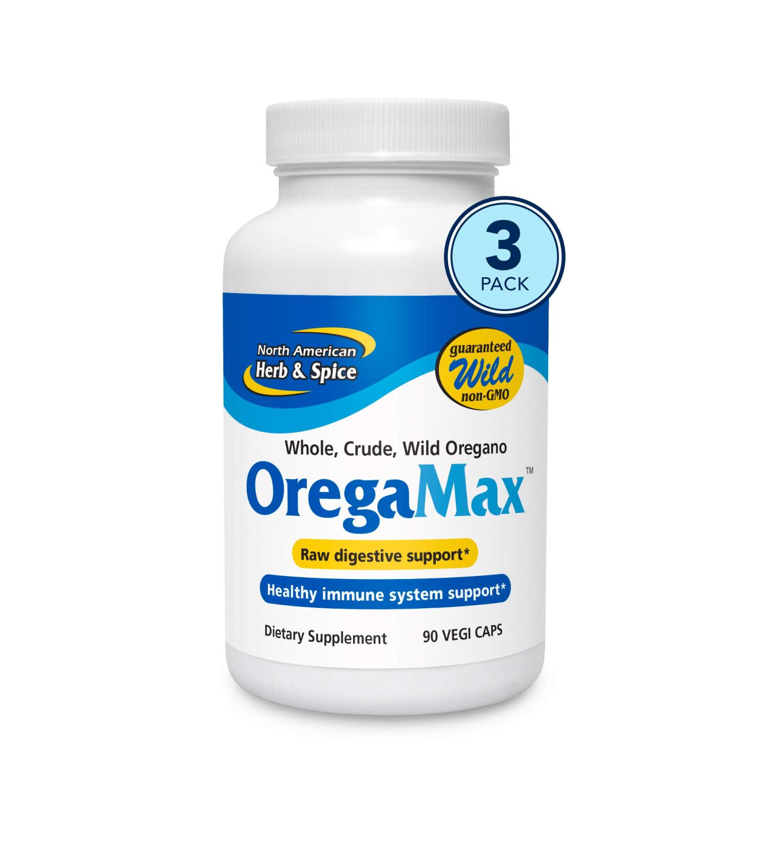 NORTH AMERICAN HERB & SPICE OregaMax - 90 Vegi Caps - Pack of 3 - Healthy Digestive & Immune Support - Oreganol P73 Oregano Oil Supplement with Garlic & Onion - Non-GMO - 270 Total Servings - Buy Online on SooperMarket.com