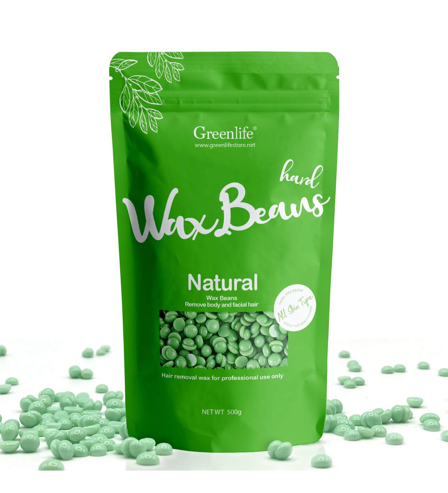 GreenLife 17.6oz/1.10lb/500g Hard Wax Beads Hard Wax Beans Hair Removal Painless Waxing Bean Home wax Kit for Facial Legs Arms Body Bikini Brazilian Pearl Depilatory Hot Waxs for Women and Men (Green tea) - Buy Online on SooperMarket.com