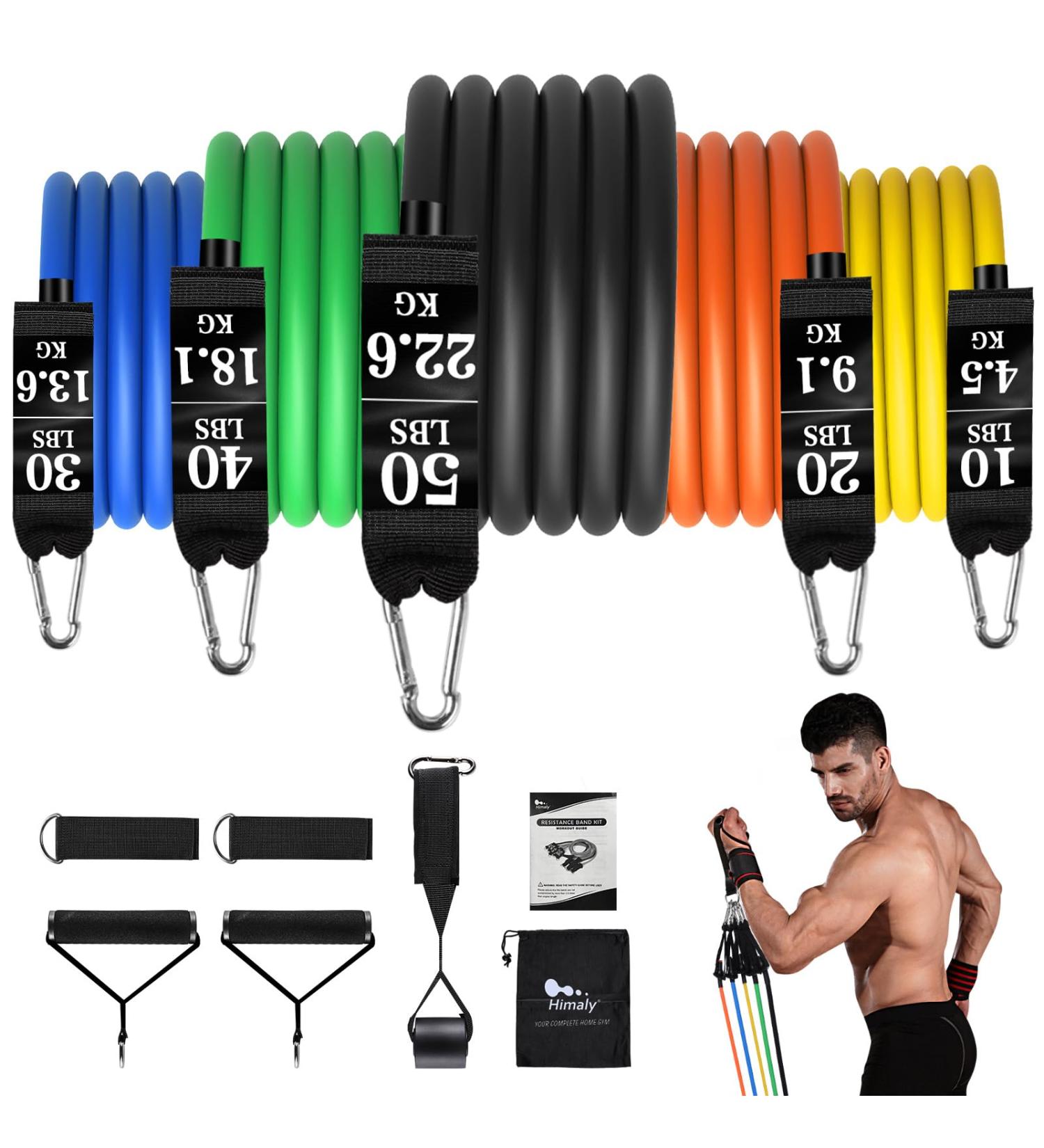 Himaly Resistance Bands Set 5 Heavy-Duty Tapes (100lbs/150lbs) with Handles & Ankle Straps for Strength Training Yoga and Pilates - Optimal for Resistance Training - Buy Online on SooperMarket.com