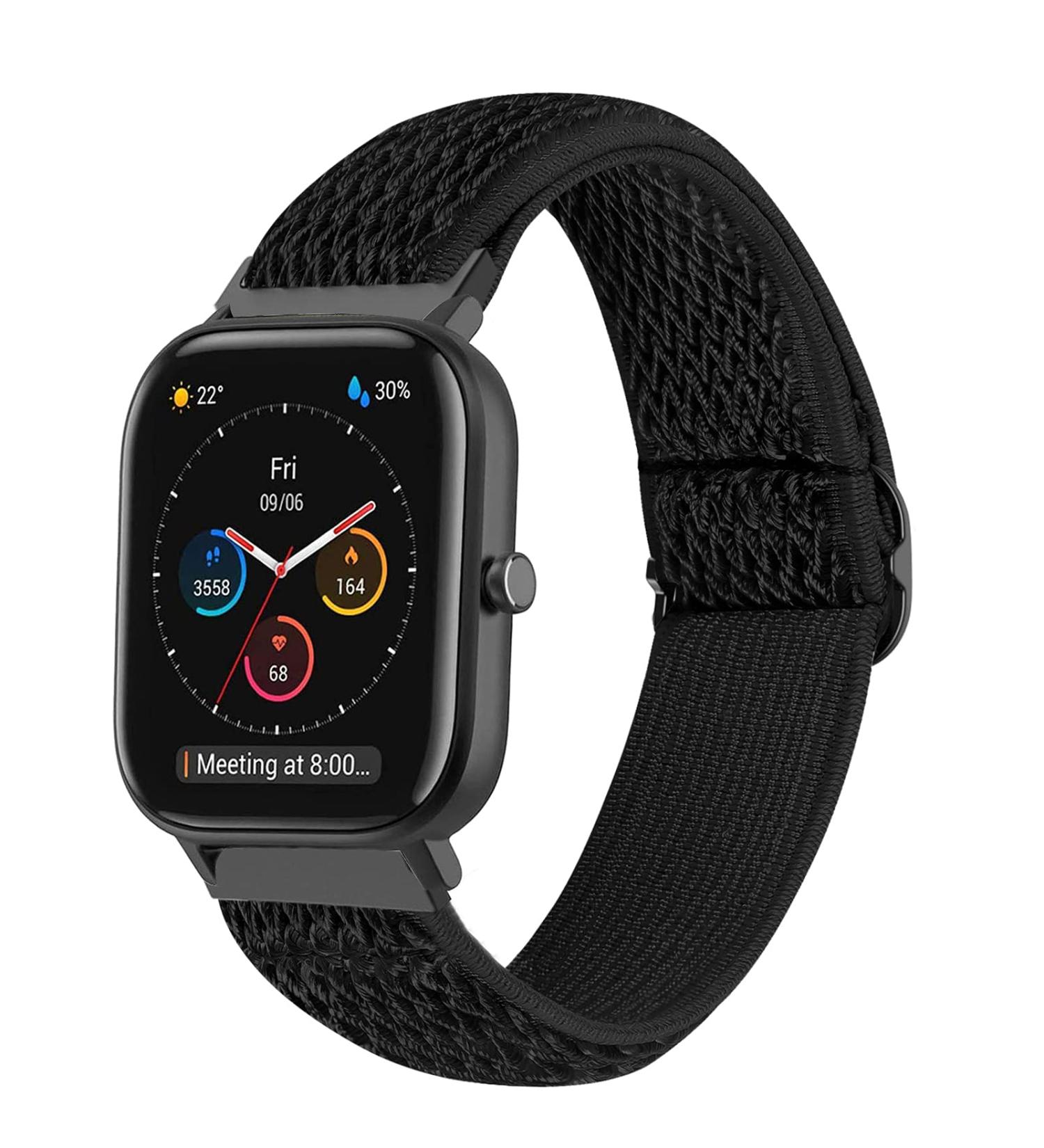 Adjustable Elastic Band for Amazfit Watches | Soft Stretch Nylon Loop Bracelet Strap Replacement in Black - Buy Online on SooperMarket.com