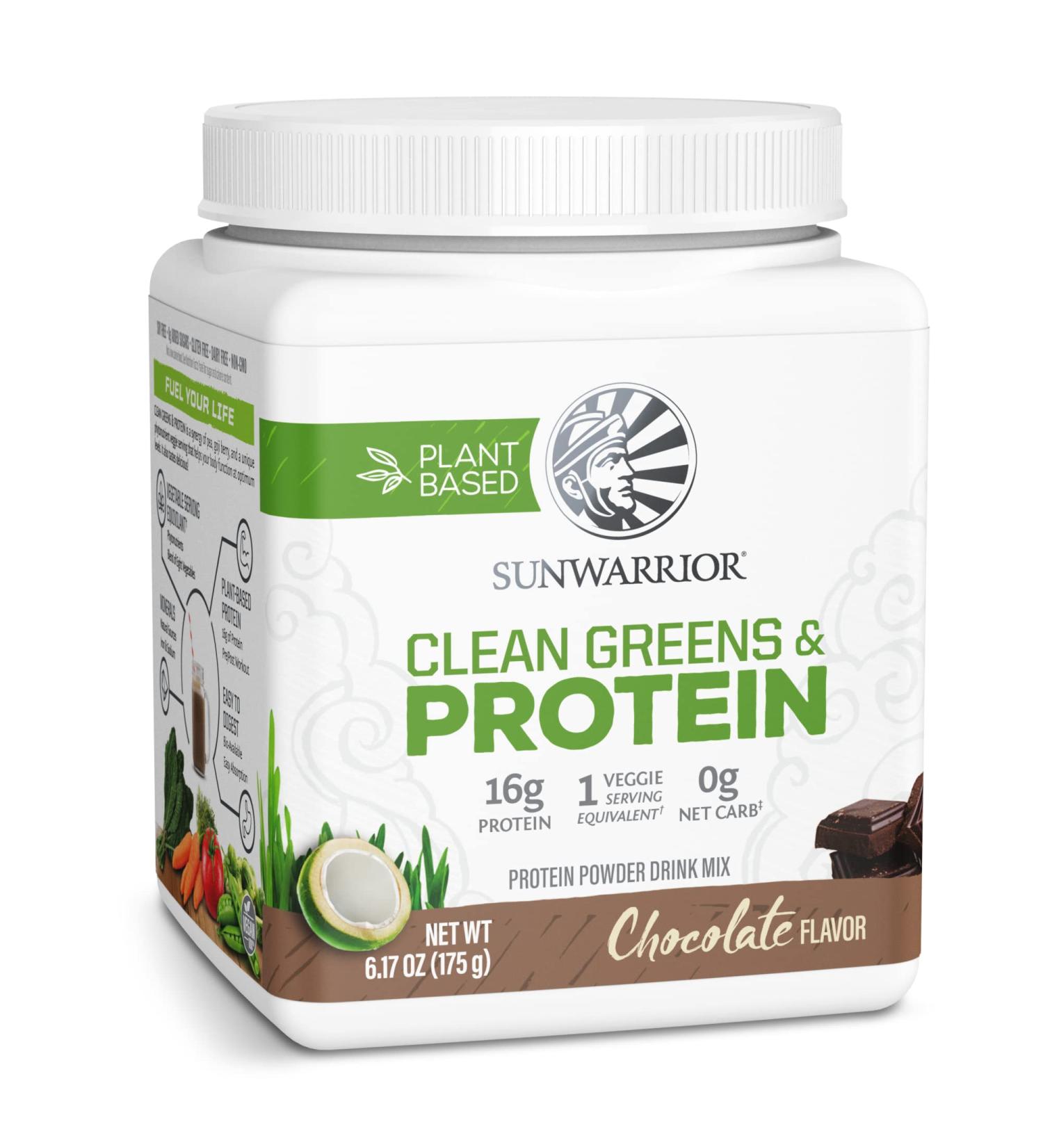 Sunwarrior Clean Greens & Protein Chocolate - 6.17 oz (175 g) | Superfood Nutrition - Buy Online on SooperMarket.com