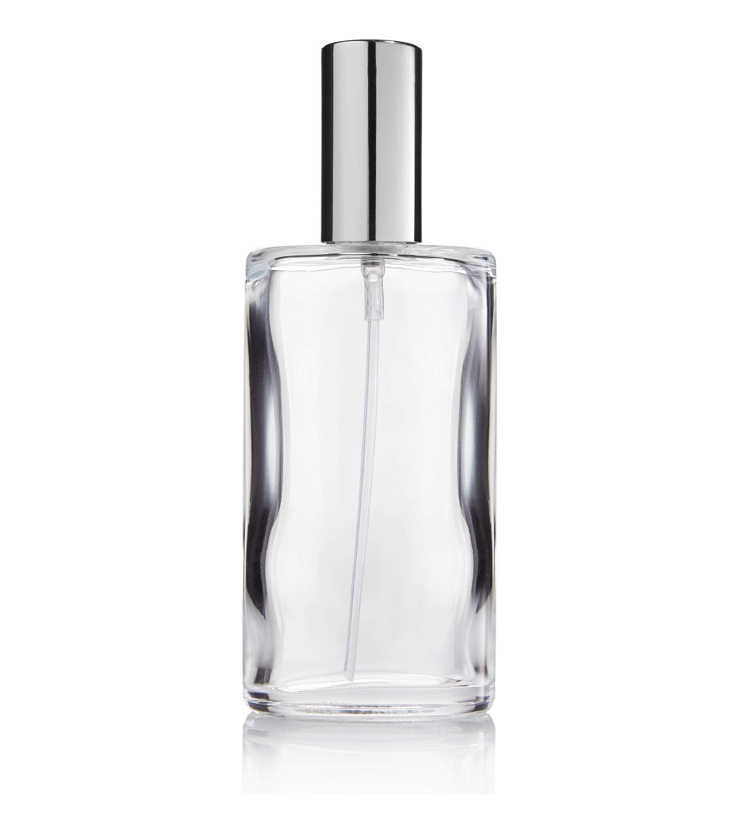 Fantasia Empty Perfume Bottle with Atomizer - 100ml Clear Glass Flakon Refillable Oval Design Silver Cap - Perfect for DIY Fragrance - Buy Online on SooperMarket.com