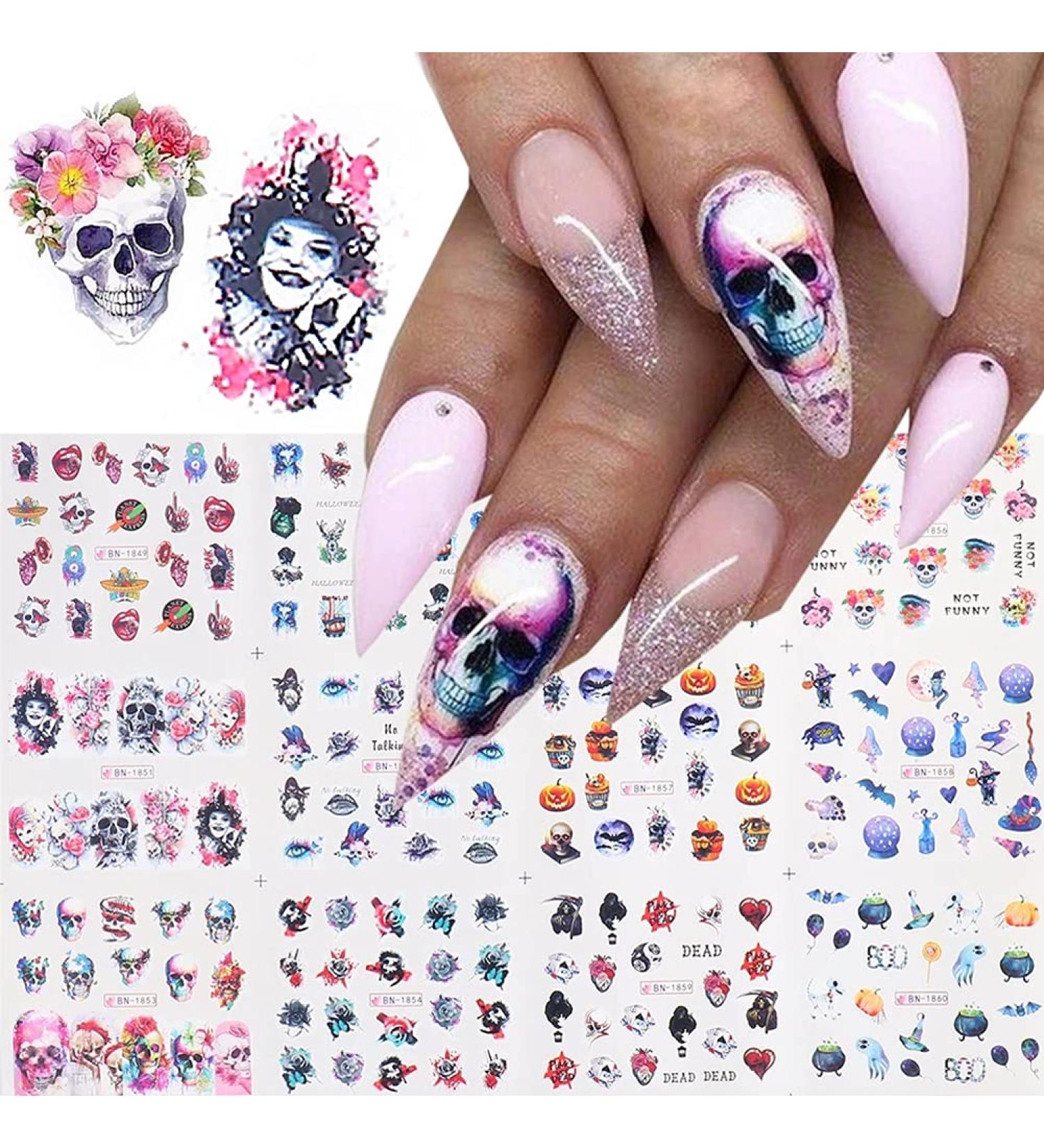 Day of The Dead Skull Nail Stickers - Water Transfer Decals for Halloween Nail Art - 12PCS Style C - Buy Online on SooperMarket.com