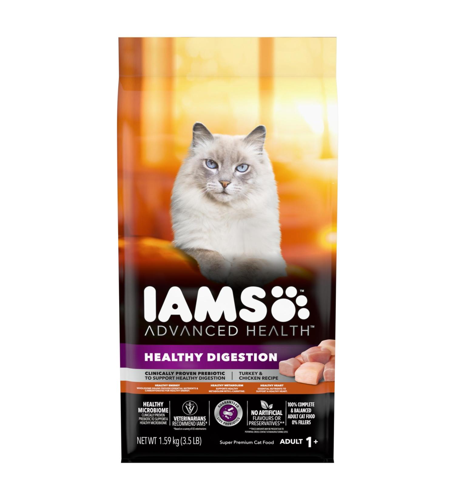 Iams Advanced Health Healthy Digestion Adult Dry Cat Food Turkey & Chicken Recipe 1.59kg Bag - Buy Online on SooperMarket.com