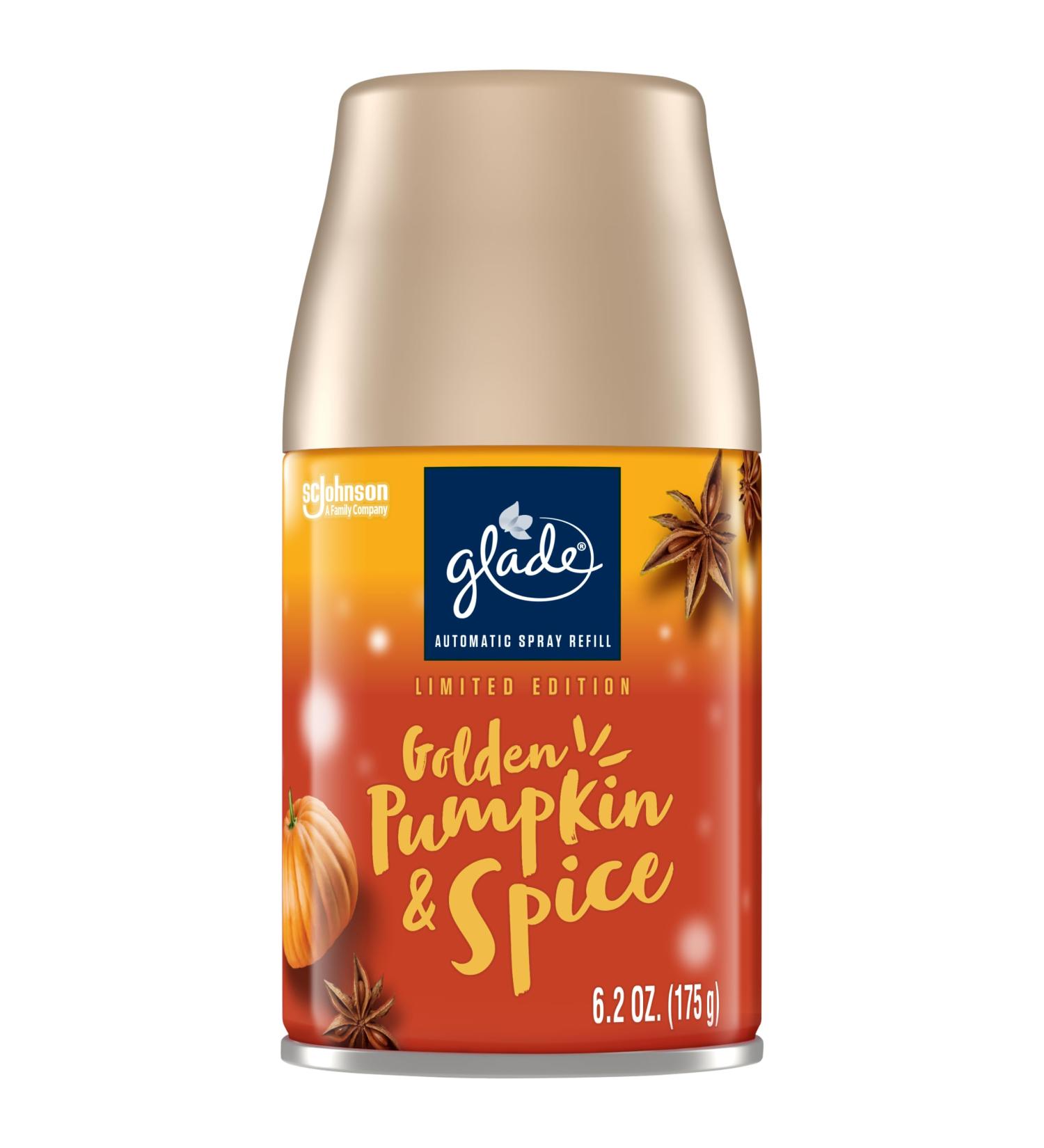 Glade Automatic Spray Refill - Golden Pumpkin & Spice Air Freshener for Home & Bathroom Limited Edition 6.2 Oz - Freshen Your Space - Buy Online on SooperMarket.com
