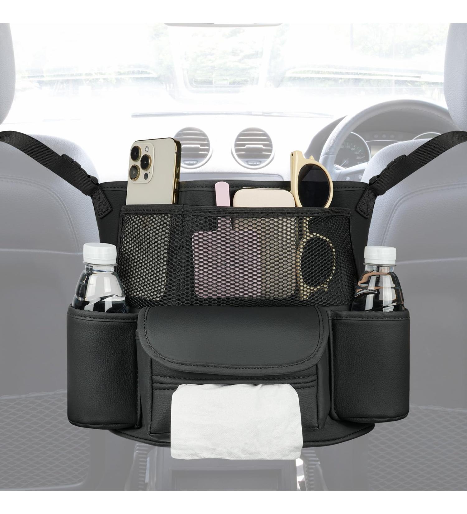 Adiwo Car Organizer: PU Leather Seat Storage Bag - Black | Durable Console Organizer for Liner, Pets, Children | Front Seat Purse Holder - Buy Online on SooperMarket.com