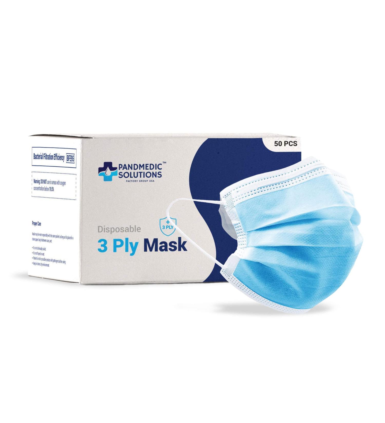 PandMedic Disposable Face Mask - Made in USA | Premium 3 Ply Medical Face Masks with Elastic Ear Loops - 50ct Box - Buy Online - Buy Online on SooperMarket.com