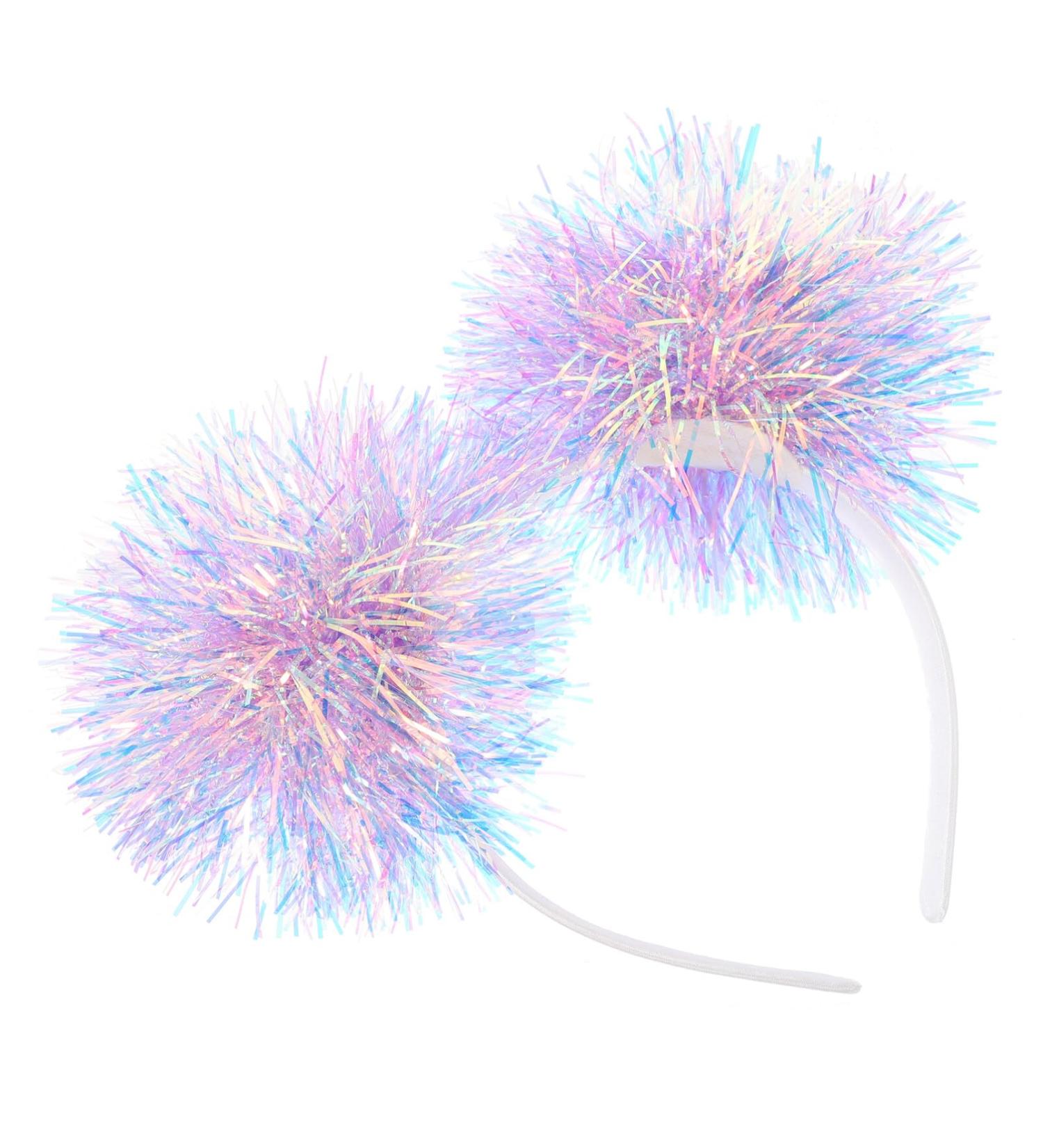 minkissy Foil Strips Pom Pom Headband Tinsel Pompom Ball Head Bopper Fluffy Ball Hair Loop Cosplay Hair Accessories for Christmass New Year Birthday Party Favors Purple - Buy Online on SooperMarket.com
