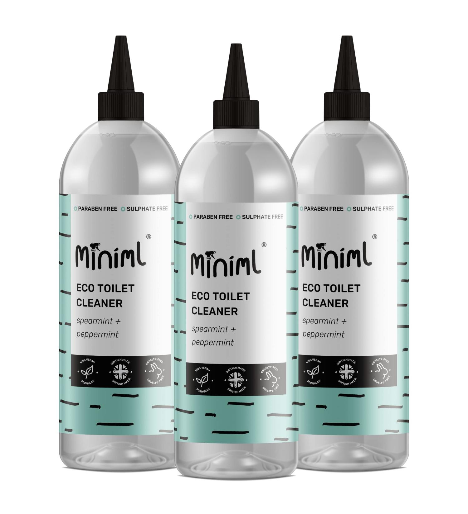 Miniml Eco Toilet Cleaner Spearmint & Peppermint 3 x 1L - All Natural Limescale Remover Descaler and Heavy Duty Refill Rim & Bowl Cleaning Liquid Antibacterial Bleach - 100% Vegan & Cruelty Free - Buy Online on SooperMarket.com
