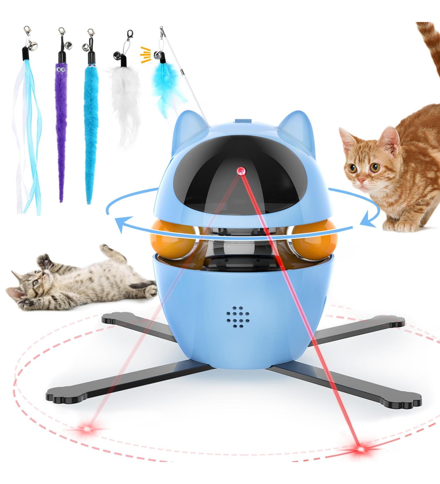 PETTOM Interactive Cat Toy 3-in-1 Automatic - 2023 Upgrade with Rotating Feather Tracks Ball - USB Rechargeable Kitten Toy for Indoor Cats - Blue - Buy Online on SooperMarket.com