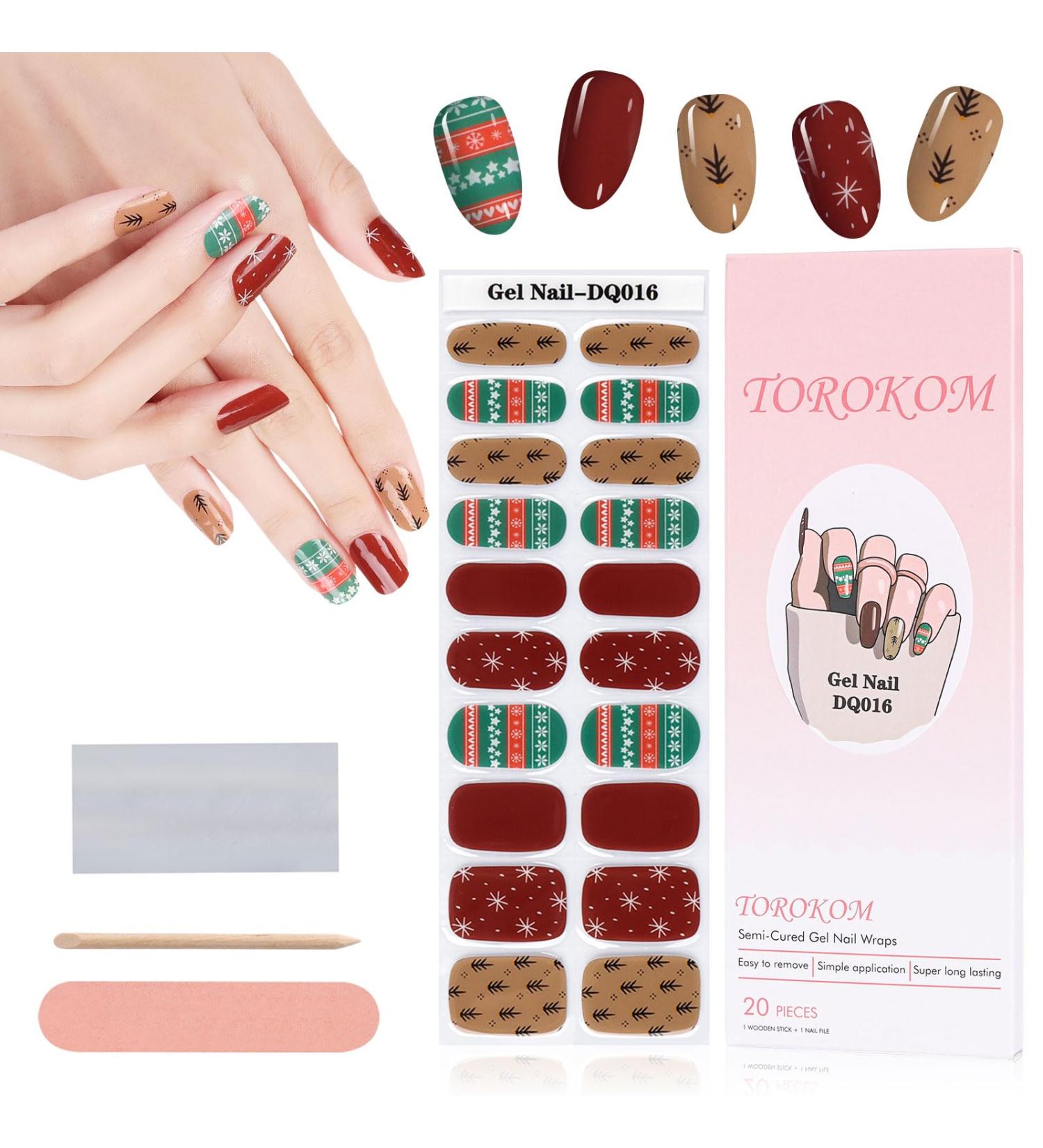 EBANKU Christmas Glitter Gel Nail Polish Strips - Long Lasting, Waterproof Full Wraps Stickers with Nail File & Wipes - UV/LED Lamp Required | SDTRK16 - Buy Online on SooperMarket.com