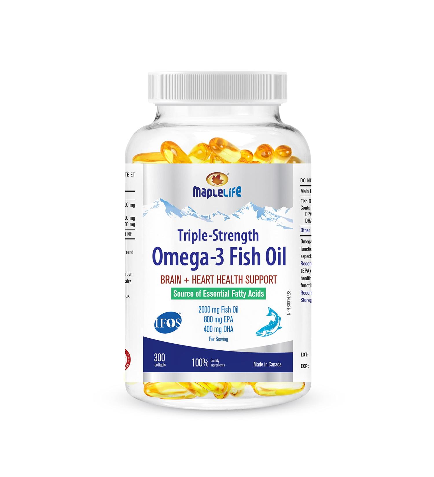 MapleLife - Triple-Strength - Omega-3 Fish Oil - Brain + Heart Health - Essential Fatty Acids - DHA EPA - Fish Oil Softgel 2000 Mg - 300 softgels - Buy Online on SooperMarket.com