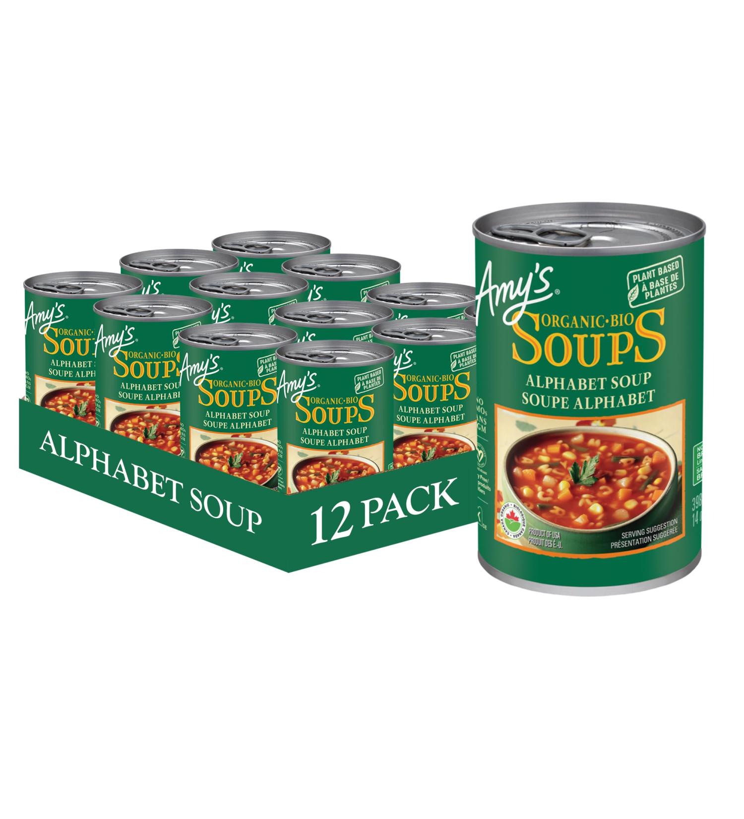 Amy s Kitchen Organic Alphabet Soup Vegan Dairy-Free Tree Nut-Free Kosher Plant-Based 12-pack (398ml per can) - Buy Online on SooperMarket.com