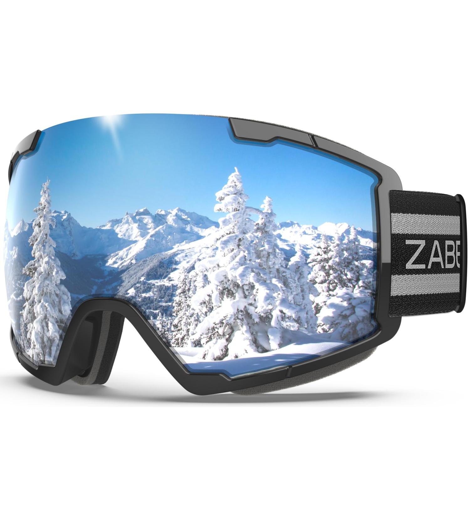 Zabert Skiblille - UV Protection Skibrille for Adults & Kids (10+) | Anti-Fit Anti-Slip Headband | Schwarz Mirrored Silver - Buy Online on SooperMarket.com