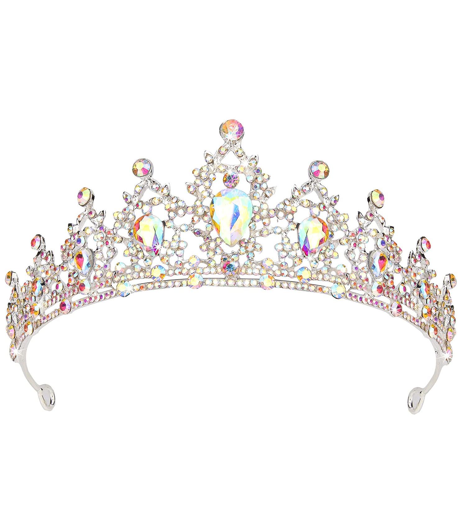 SuPoo Silver Tiara and Crown for Women - AB Crystal Headband for Queen, Wedding, Prom, Christmas - Shiny Princess Decoration - Buy Online on SooperMarket.com