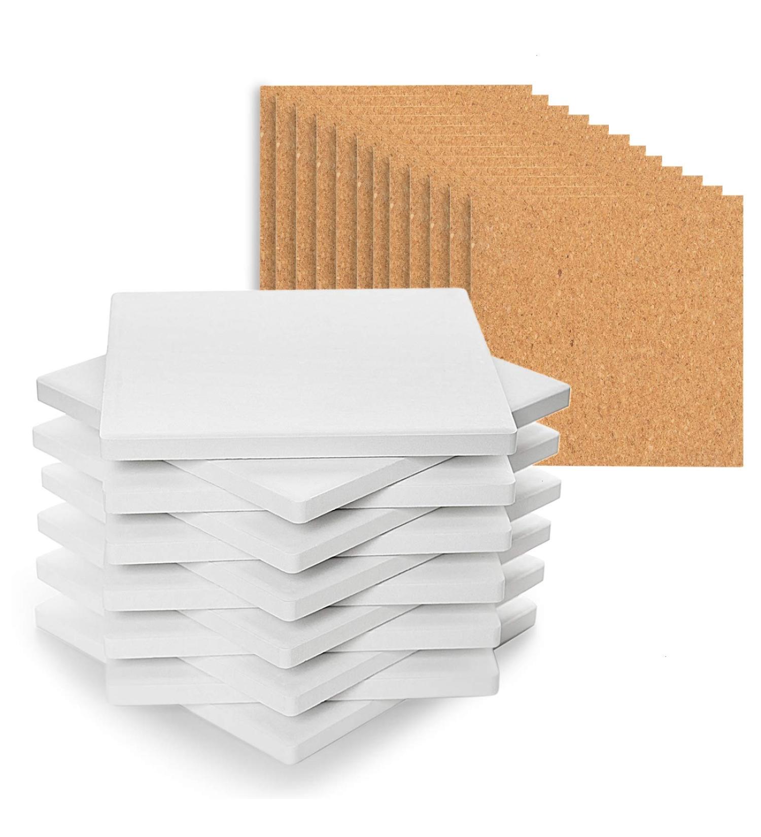 COYMOS Ceramic Tiles for Crafts Coasters - 12Pcs Blank Unglazed White Tiles - Alcohol Ink, Acrylic Pouring - 4x4 inch, 24pc Assortment with Cork Backing - Buy Online on SooperMarket.com