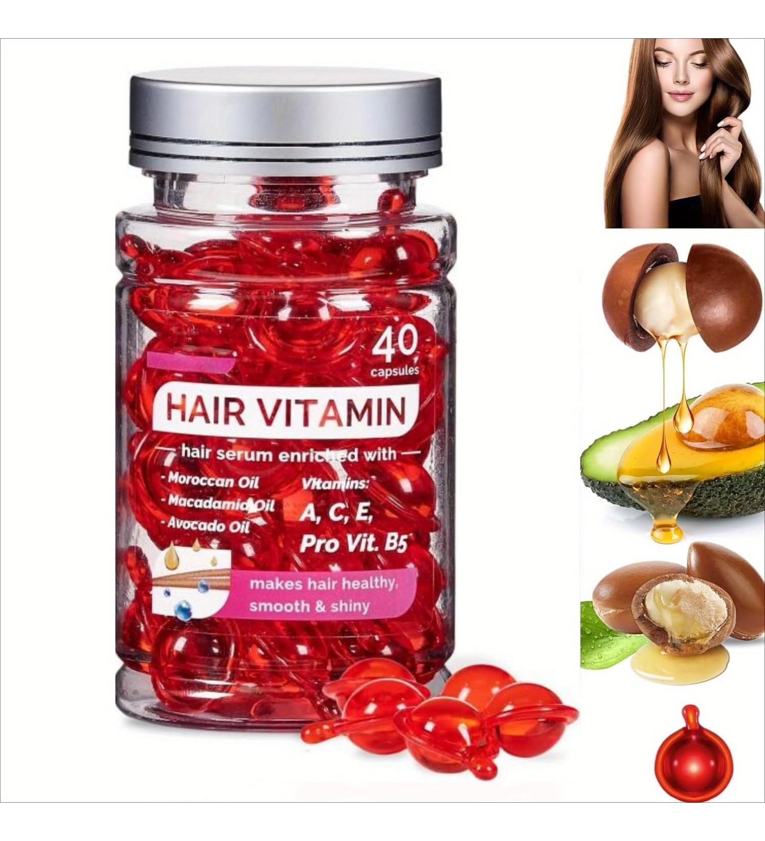 Hair Vitamin Serum Capsules - No Rinse Treatment for Frizzy & Damaged Hair | A C E Pro B5 Moisturizer for Men & Women (40 Count - Buy Online on SooperMarket.com