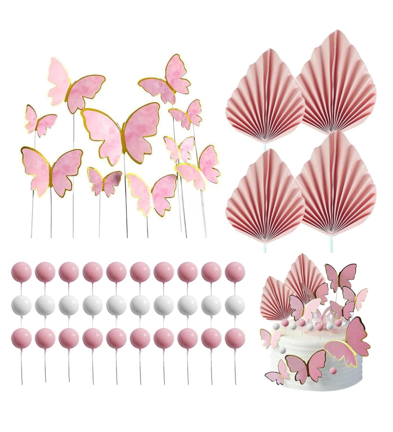 Cake Decorations 44 PCS Paper Palm Fan Cake Decorations Pink Palm Leaf Cake Toppers Cake Decorations For Birthday Party Wedding Valentine's Day - Buy Online on SooperMarket.com