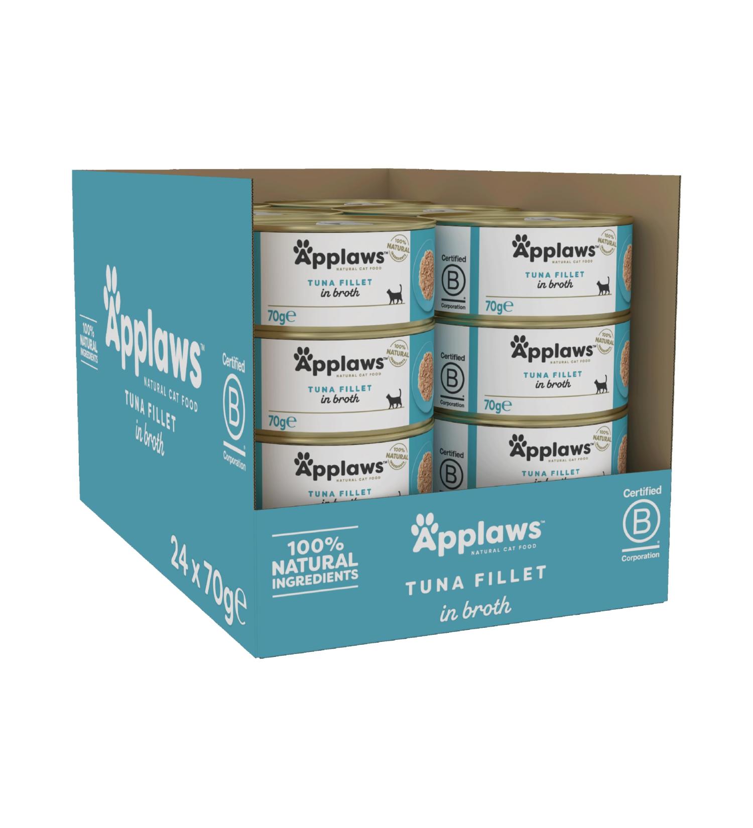 Applaws 100% Natural Tuna Fillet Wet Food in Broth for Adult Cats - 24 x 70g Pack | Premium Cat Food International Shipping - Buy Online on SooperMarket.com