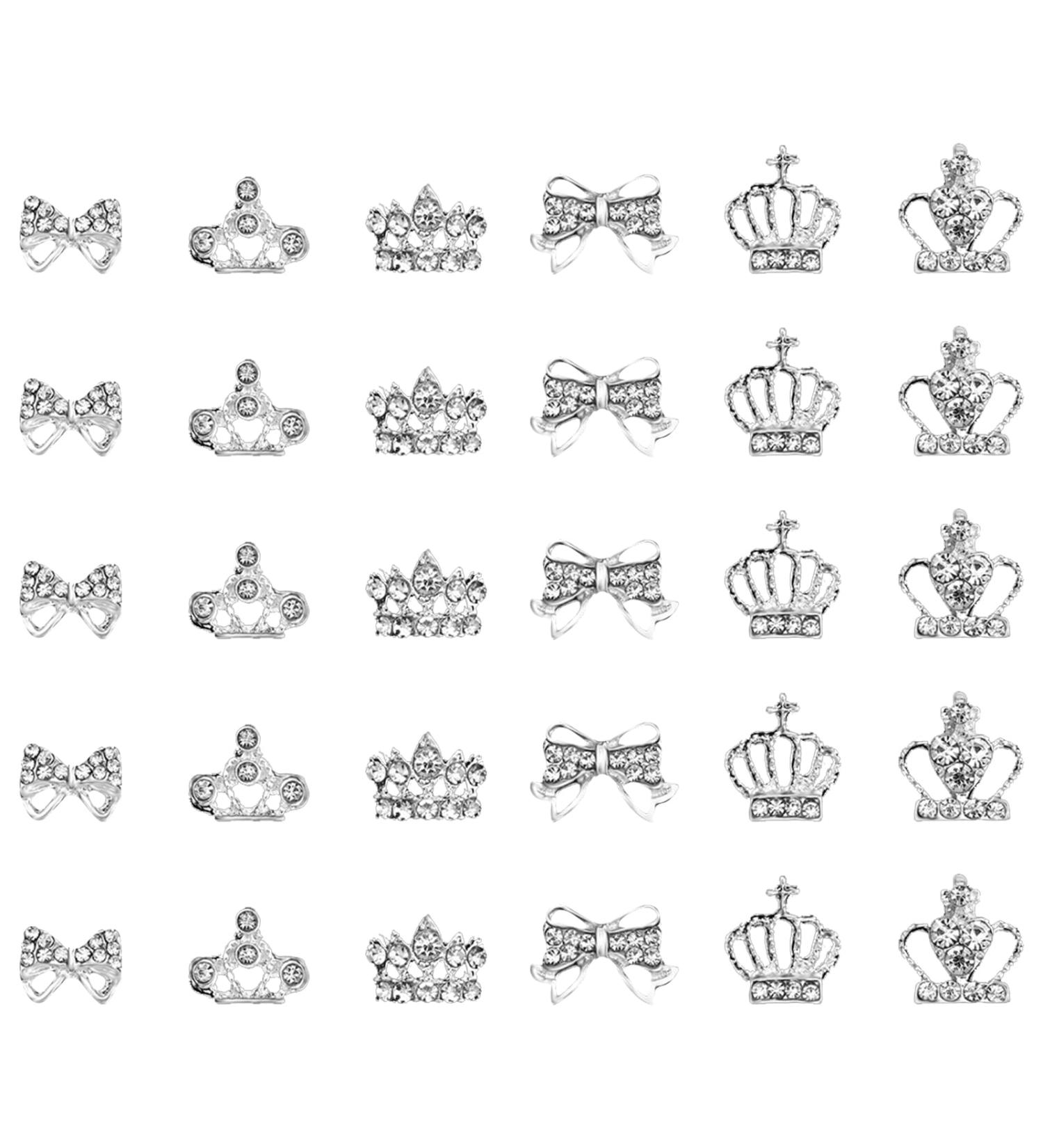 30-Piece Mixed-Style 3D Nail Art Rhinestones Set - Coloured Diamonds DIY Nail Decoration Kit with Crown, Butterfly, and Jewellery Alloy Accessories - Buy Online on SooperMarket.com