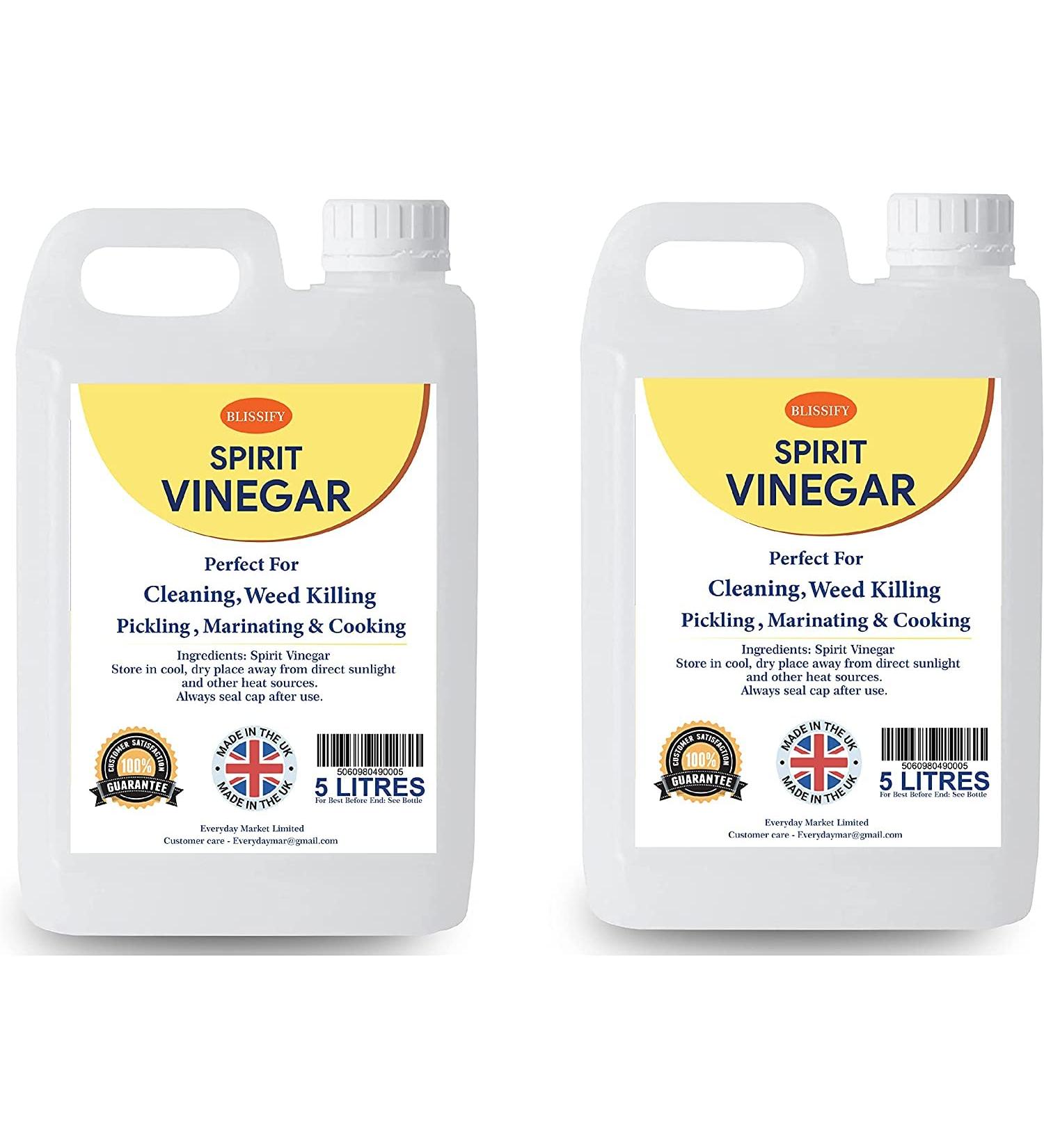 White Spirit Vinegar Food Grade 5% Acetic Acid Liquid for Household Cleaning Cooking Baking and Pickling - 5 Litre - Pack of 2