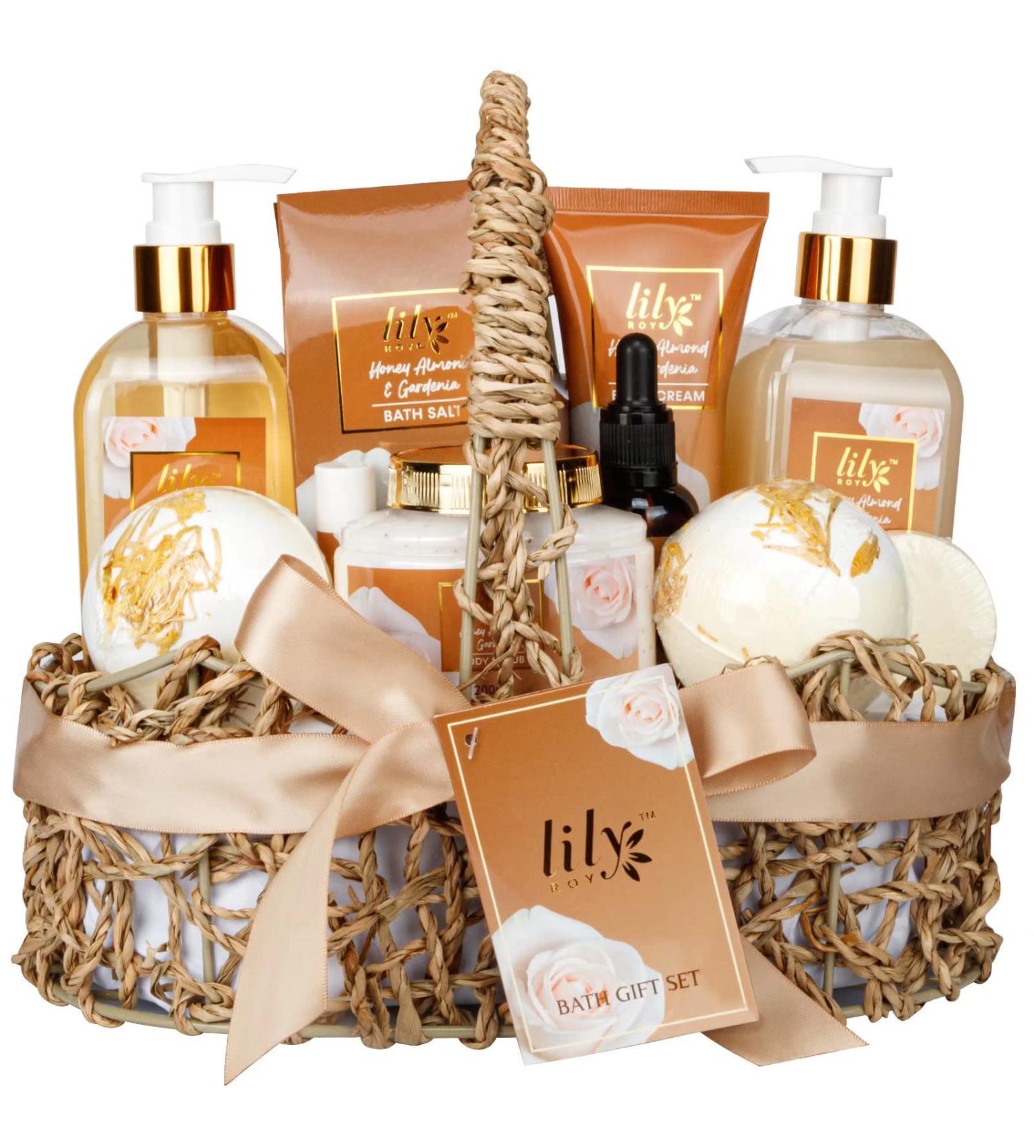Sulfate Free Spa Gift Set for Her: 12pcs Honey Almond & Gardenia Spa Kit with Shower Gel, Bubble Bath, Bath Bombs, Body Scrub - Shea Butter & Vitamin E Included - Buy Online on SooperMarket.com