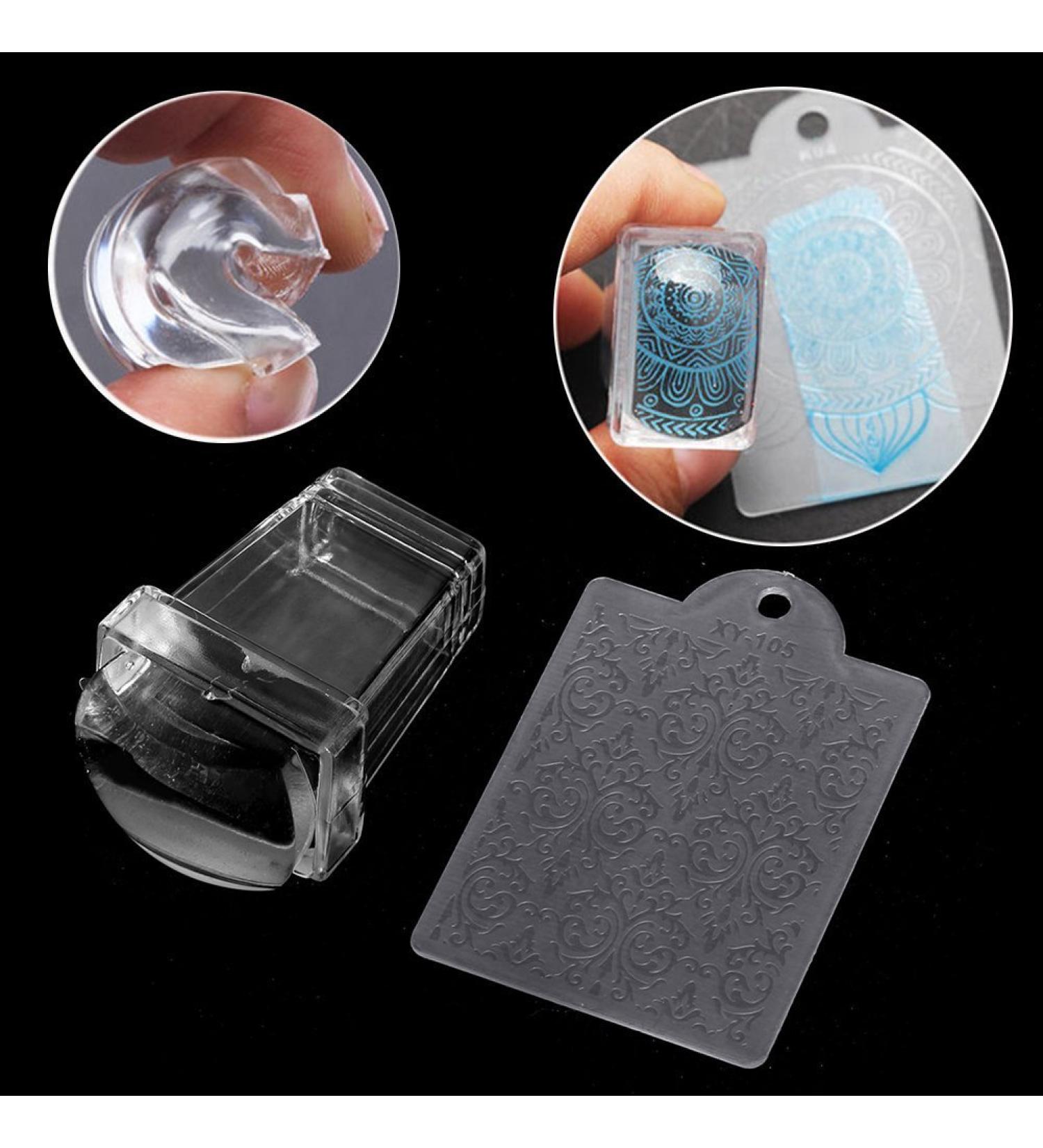 Bodhi2000 Square Transparent Silicone Nail Art Stamper Template Scraper Stamping Plate DIY Tool Random