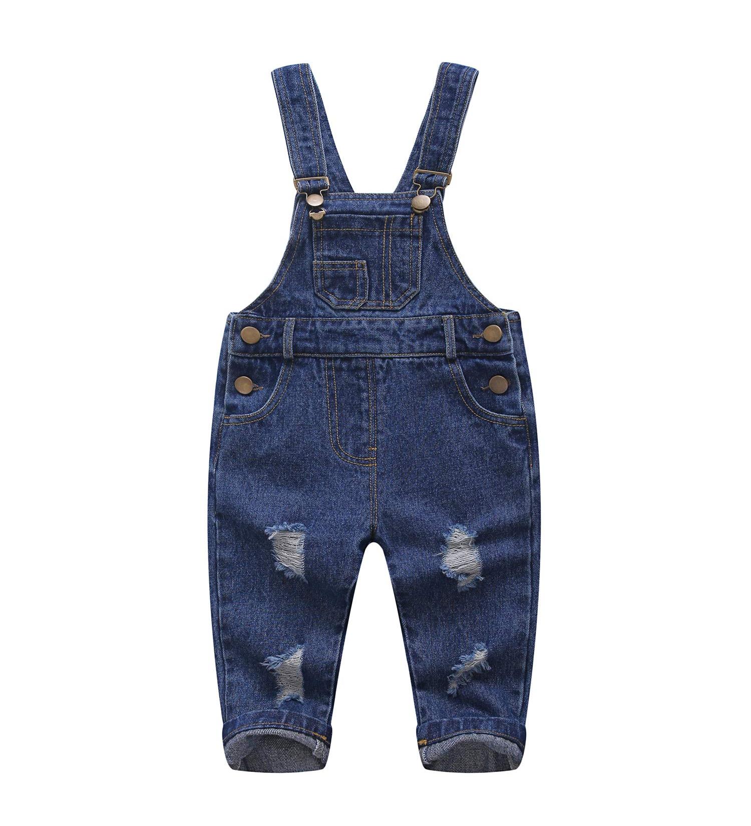 KIDSCOOL SPACE Baby Boy Girl Jean Overalls | Toddler Ripped Denim Workwear | 3-4 Years | Blue-2079 - Buy Online on SooperMarket.com