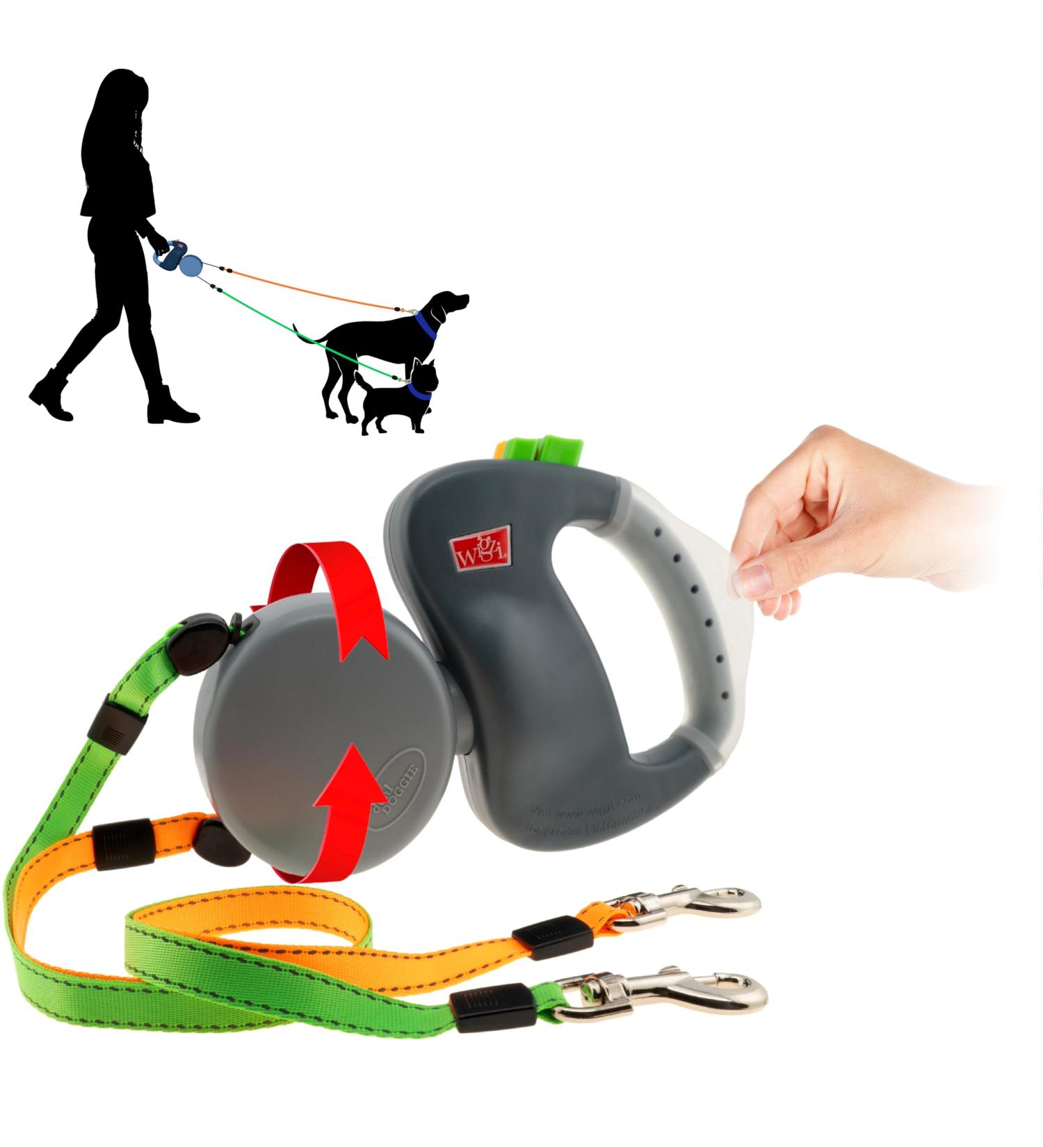 WIGZI Dual Doggie 3.0 Gel Retractable Leash - Grey | Best International Shipping for Dogs - Buy Online on SooperMarket.com