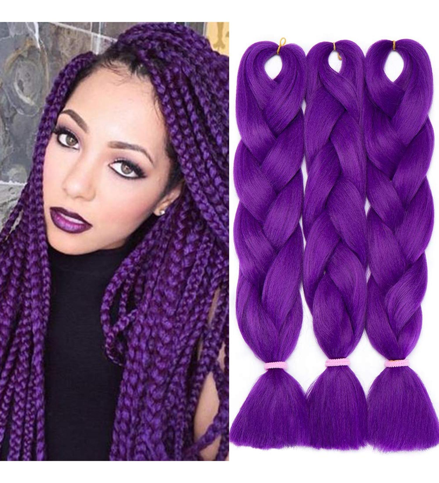 Tess Braids Extensions 60cm - 3 Pack Jumbo Kanecalon Hair Braids for Box Braids - 100g Purple Kunsthaar Extensions - Buy Online on SooperMarket.com