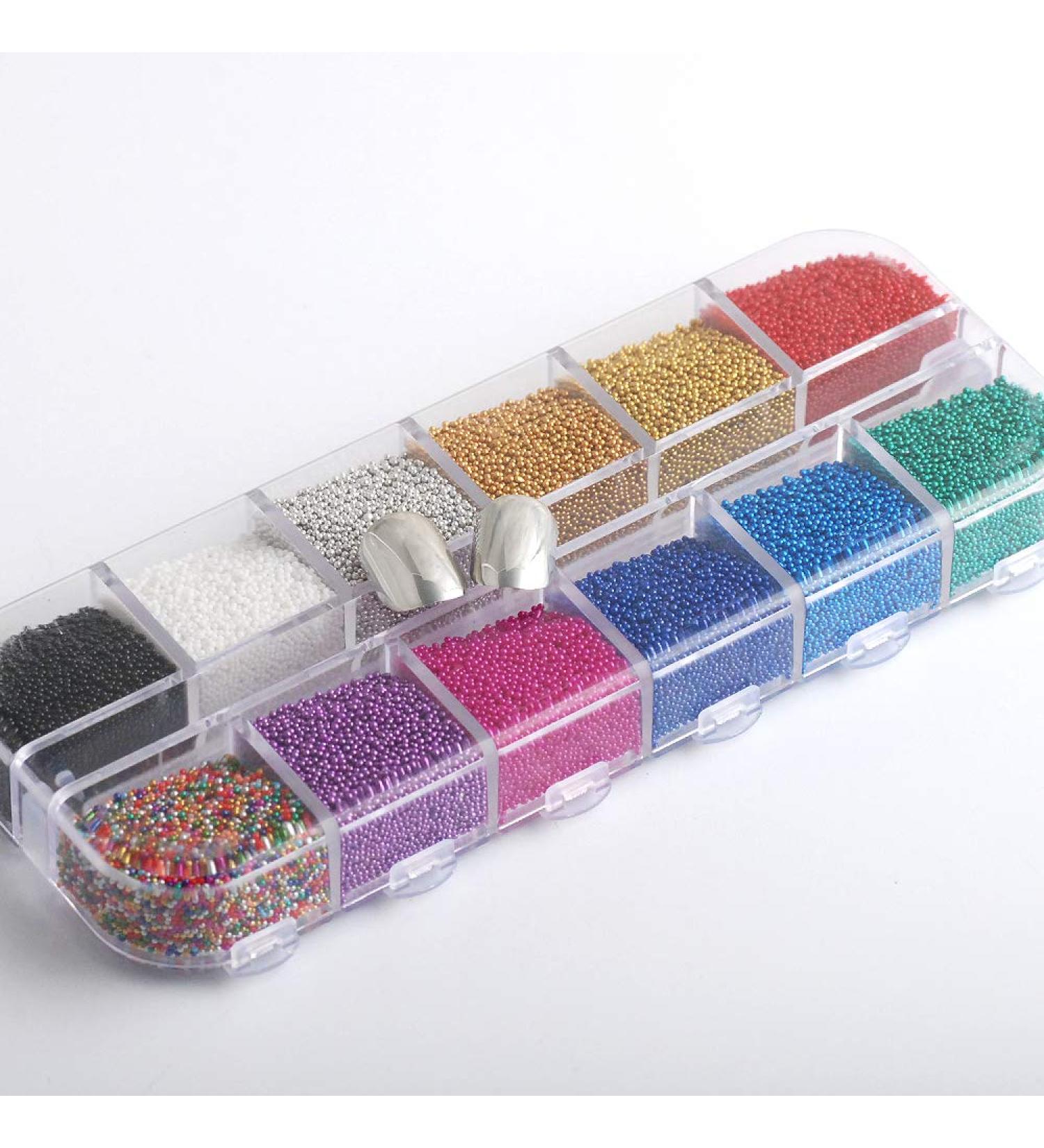 Hisenlee Nail Caviar Beads Set - 12 Colors Micro Balls & Crystals for Nail Art Decorations - Buy Online on SooperMarket.com