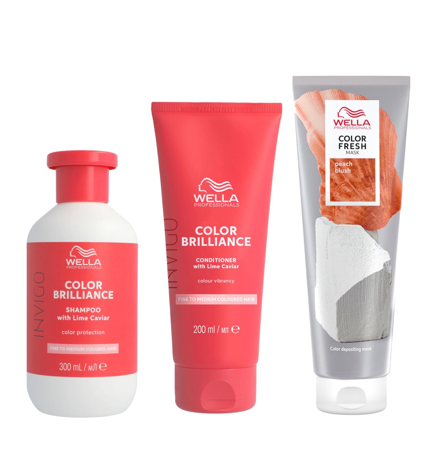 Wella Professional Color Fresh Mask Temporary Color Refresh Treatment Semi-Permanent Hair Dye Hair Gloss Treatment for Copper Hair Peach Blush Hair Dye & Invigo Color Brilliance Colour Protection Shampoo & Conditioner - Buy Online on SooperMarket.com
